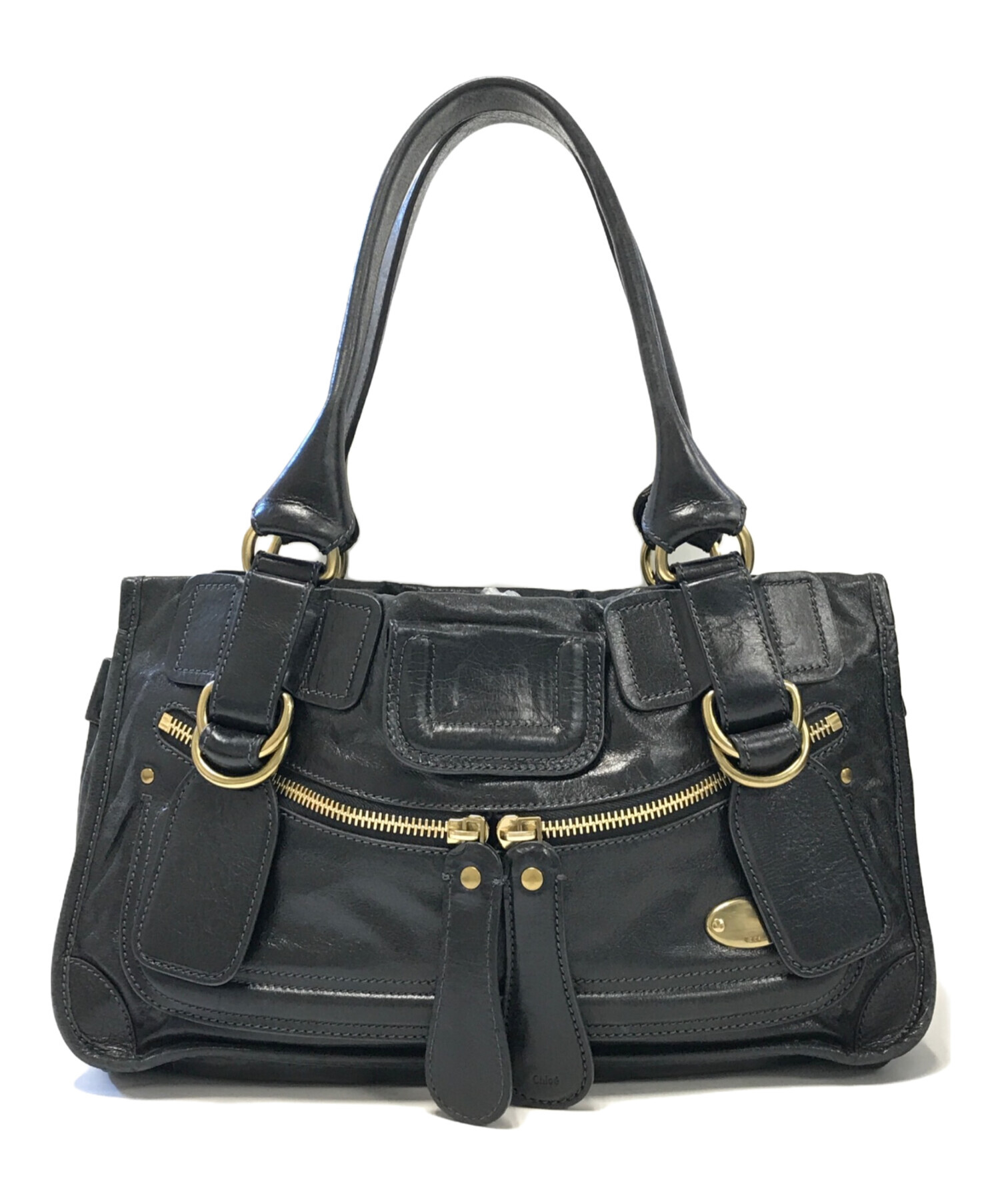 中古・古着通販】Chloe (クロエ) バテントレザーハンドバッグ ブラック 