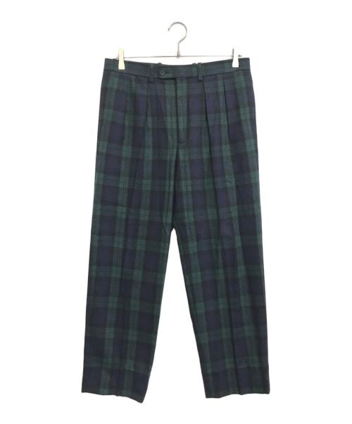 ベルナールザンス チェック柄スラックス ダークグリーン/ネイビー
