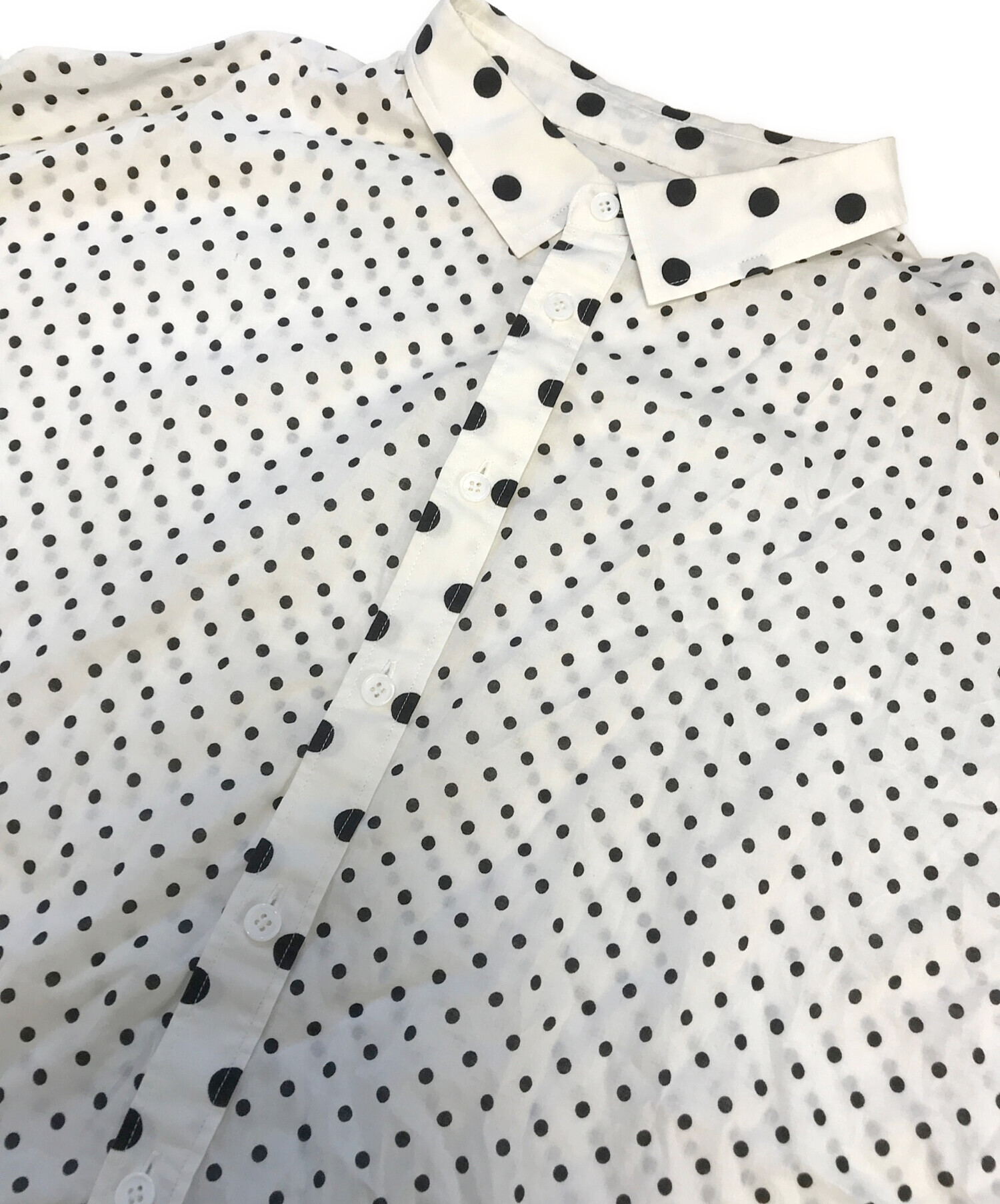 【美品】Y’s ワイズ ドット柄　ワイドシャツ 水玉 パッチワーク　ネイビー 中古・古着通販】Y's (ワイズ) ドット柄ブラウス ホワイト サイズ:1