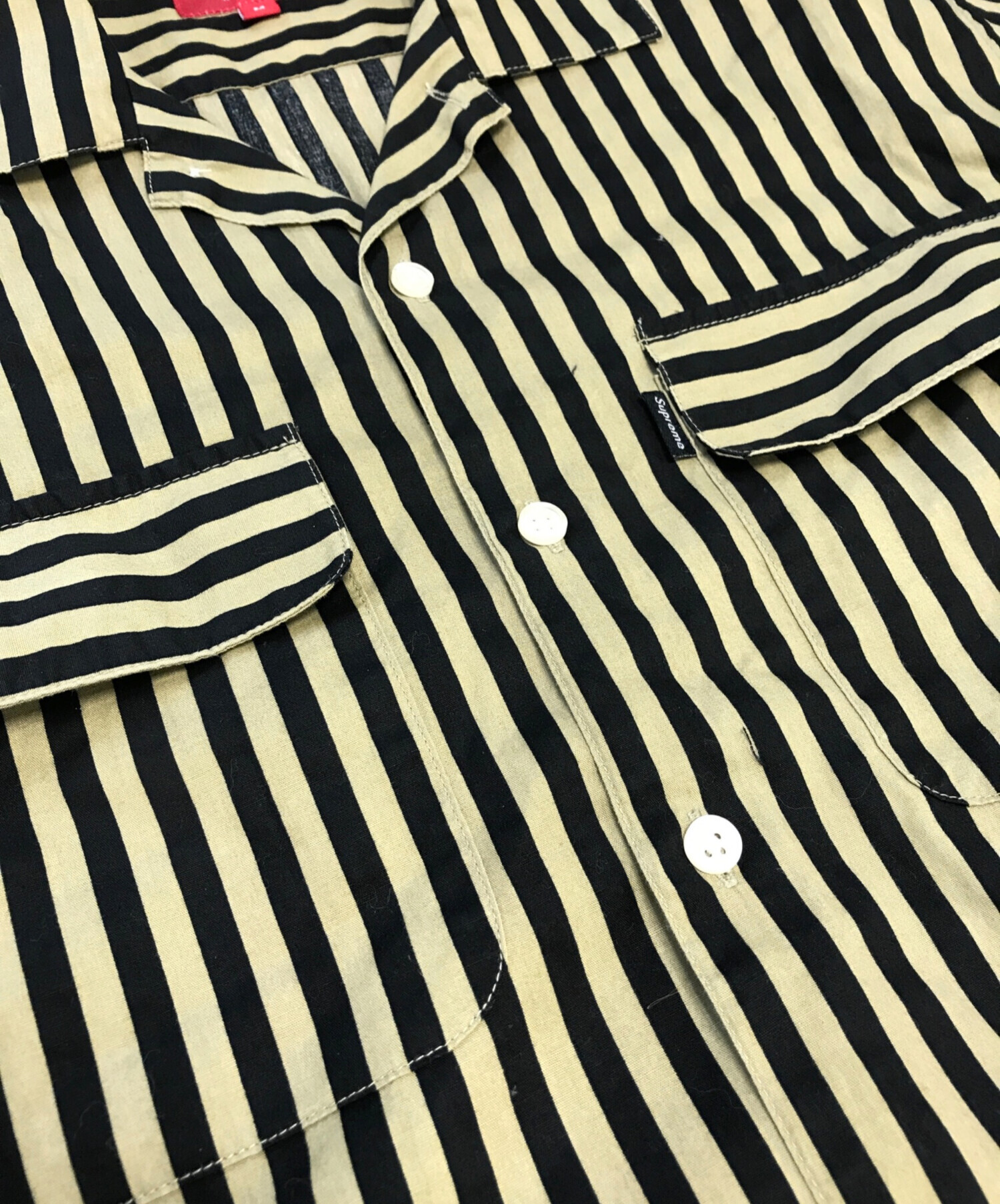 Supreme ストライプ 半袖シャツ 中古・古着通販】SUPREME (シュプリーム) 半袖ストライプシャツ カーキ