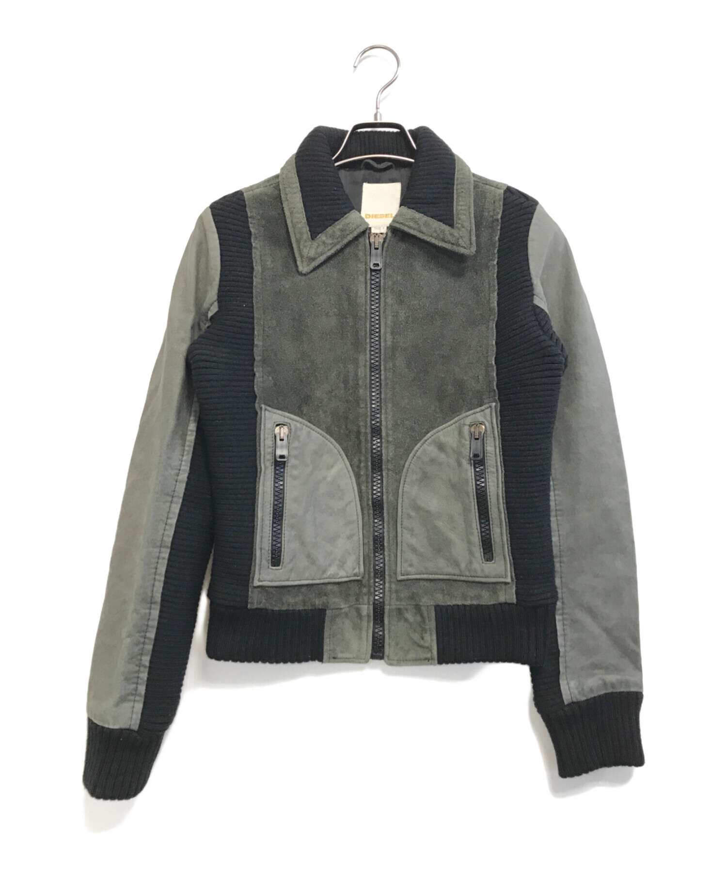 中古・古着通販】DIESEL (ディーゼル) レザー切替ジャケット グレー 