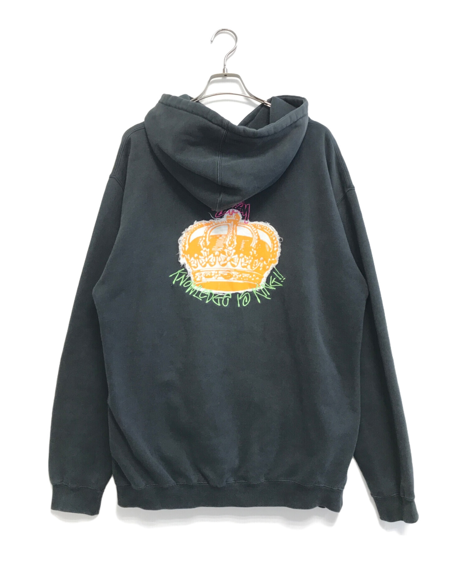 ステューシー STUSSY パイルロゴプルオーバー パーカー ブラック