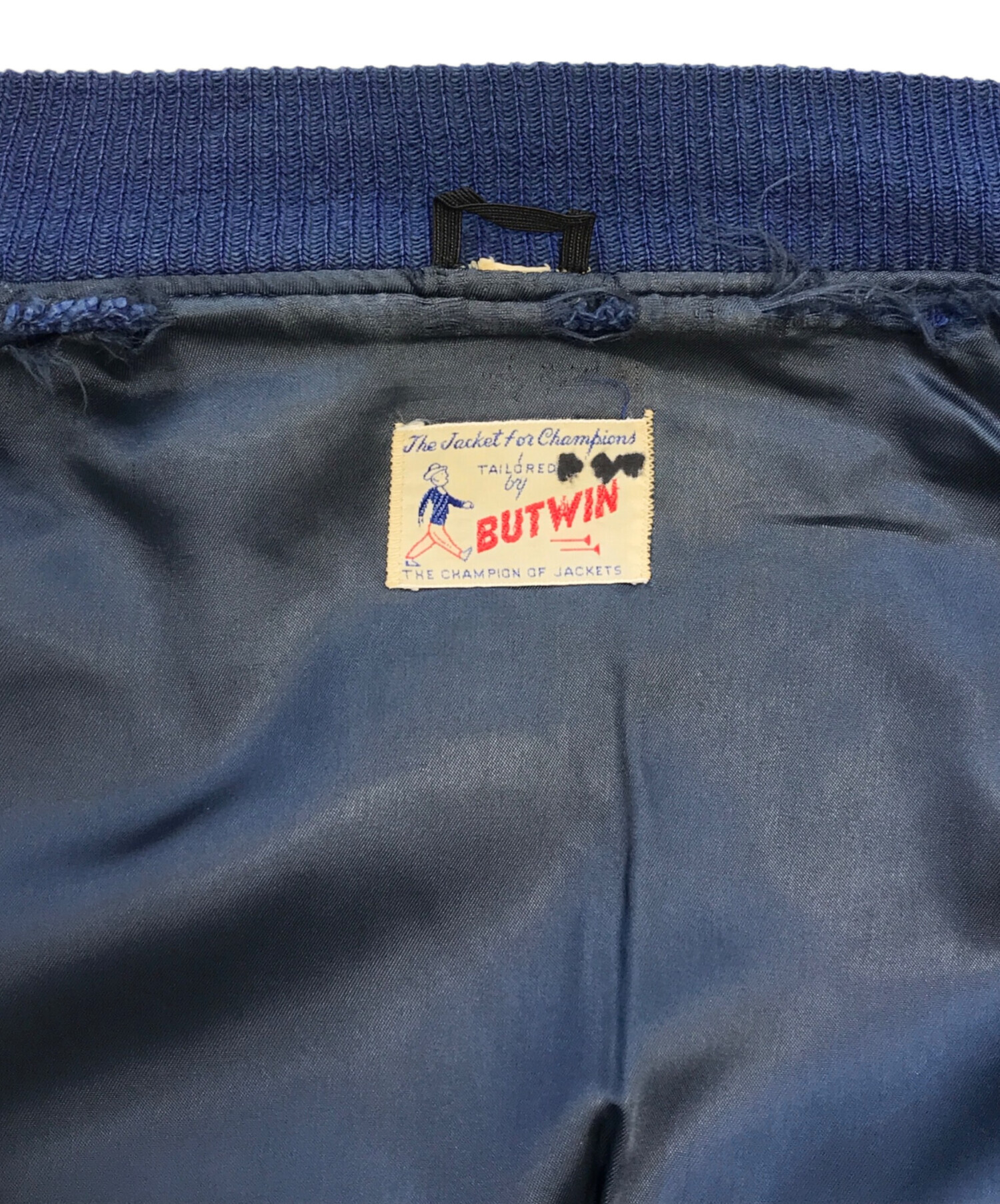 中古・古着通販】butwin (バトウィン) 袖レザースタジャン ネイビー