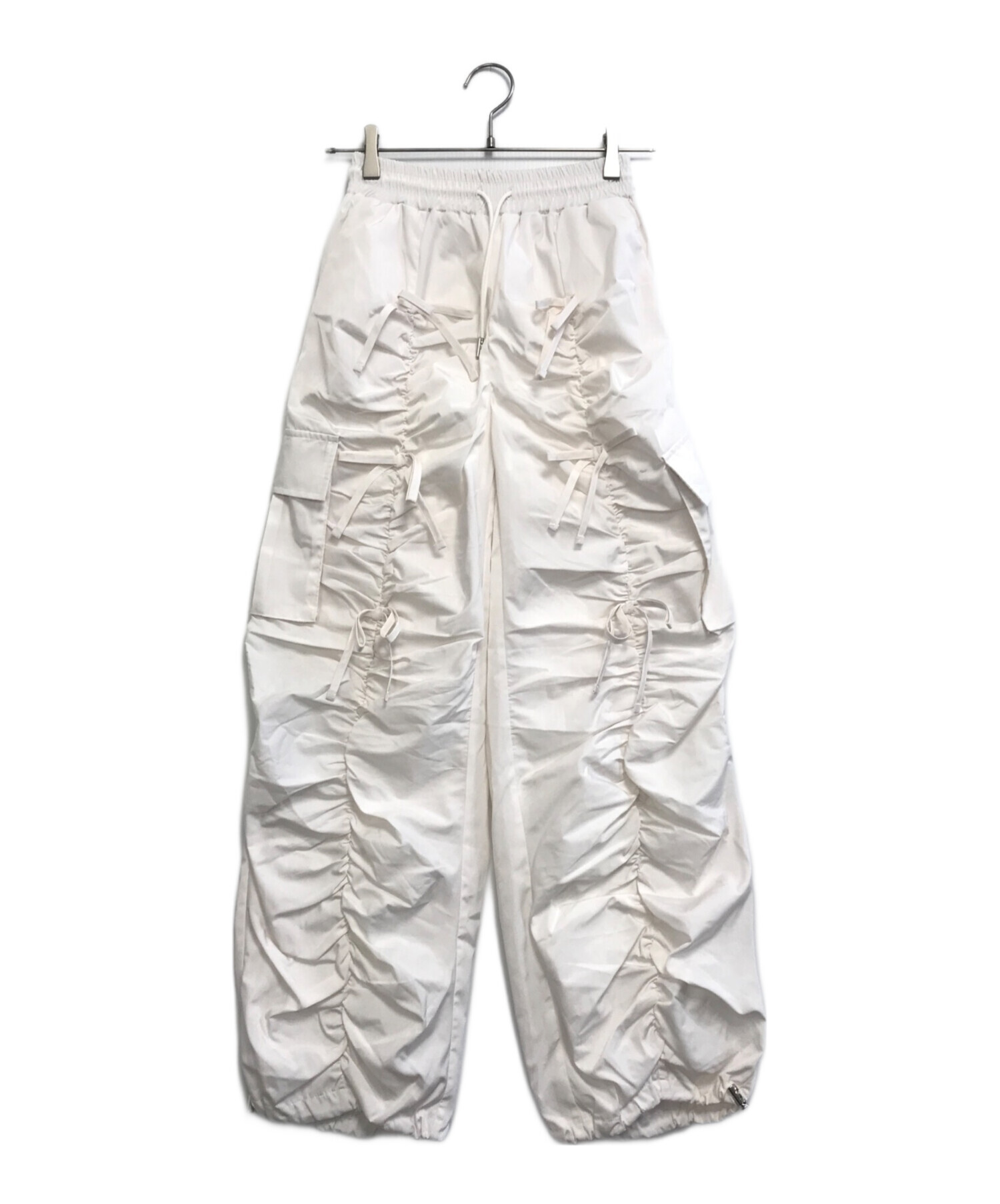 POPPY GATHER RIBBON CARGO PANTS (WHITE) POPPY GATHER RIBBON CARGO