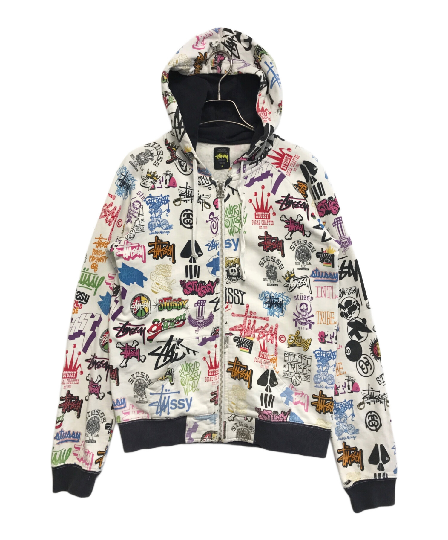 中古・古着通販】stussy (ステューシー) 総柄ジップパーカー ホワイト 