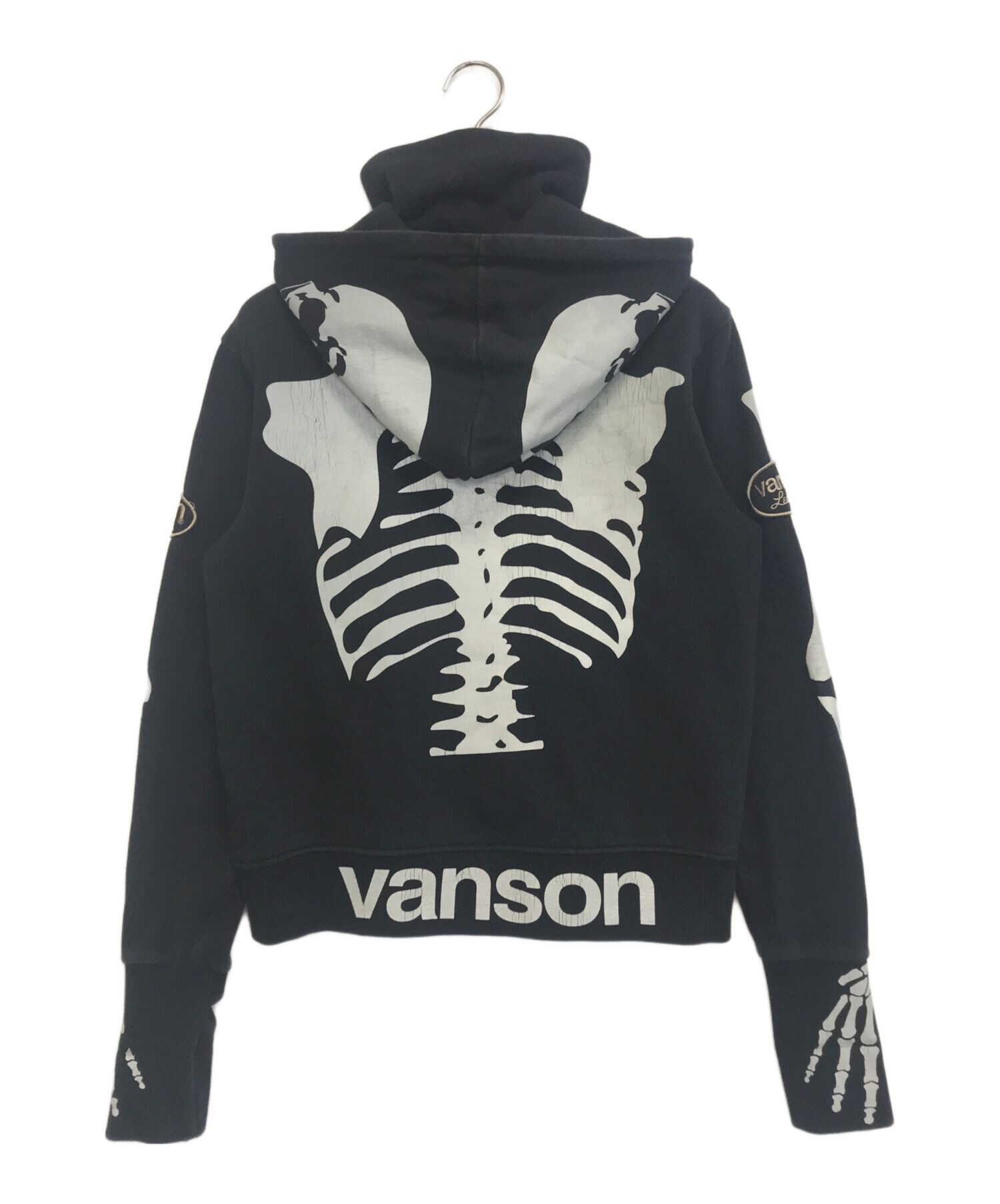 VANSON バンソン 骨パーカー スカルボーン フルジップ 黒 背面プリント VANSON（バンソン） スカルボーン ジップスウェット パーカー NVSZ-610
