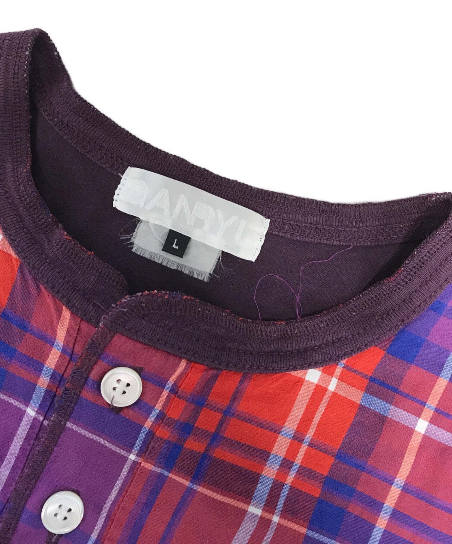 中古・古着通販】GANRYU (ガンリュウ) ヘンリーネックチェックシャツ