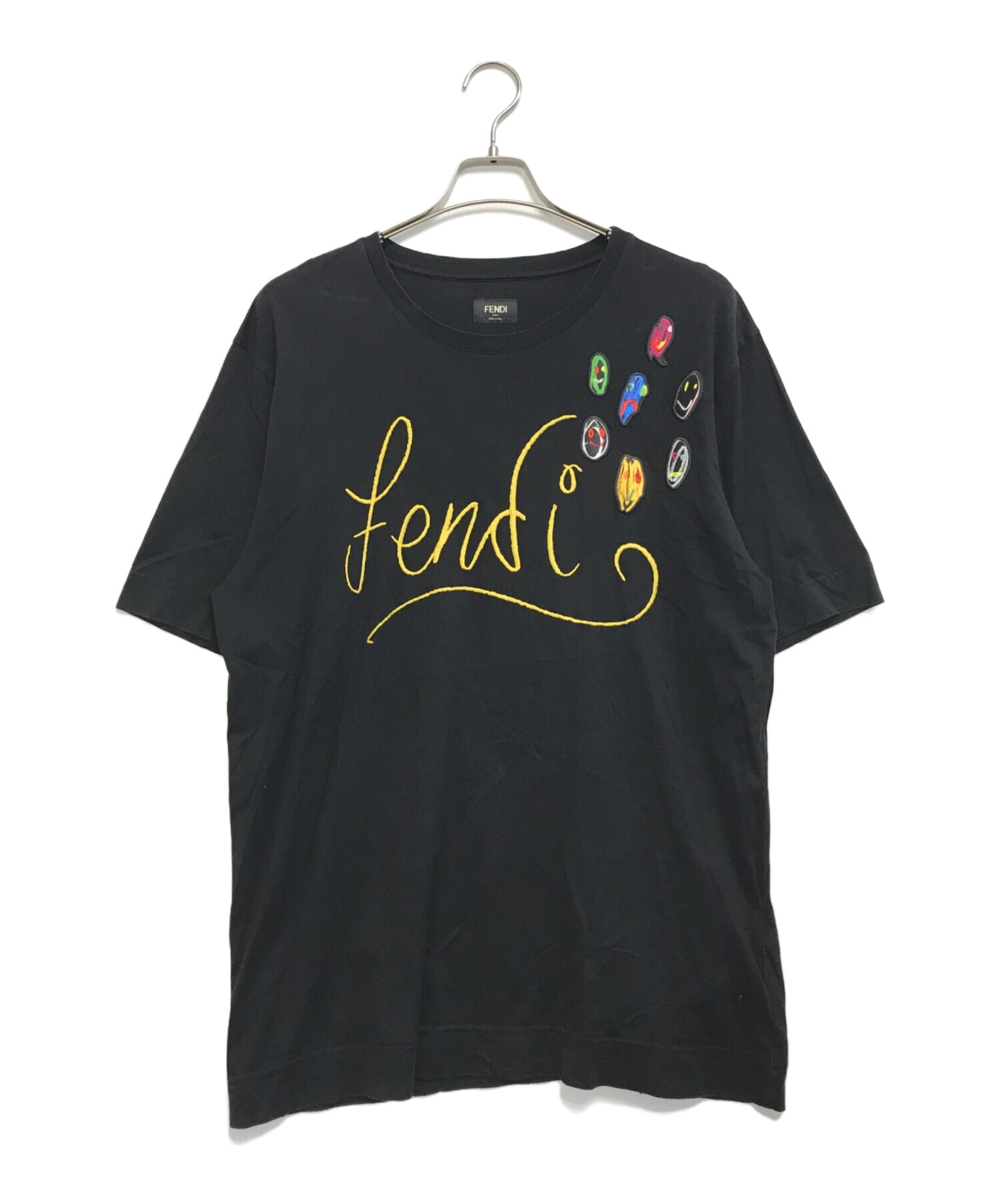 中古・古着通販】FENDI (フェンディ) ロゴ刺繍Tシャツ ブラック サイズ 