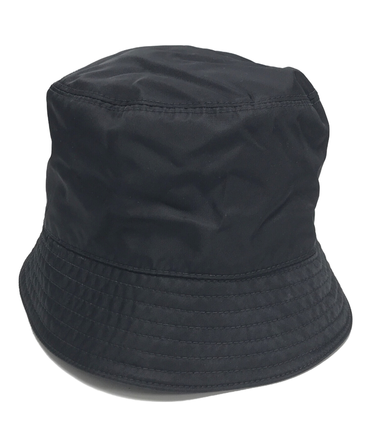 極美品✨PRADA バケットハット　ブラック　ナイロン　三角ロゴプレート 中古・古着通販】PRADA (プラダ) ナイロン 三角ロゴバケットハット