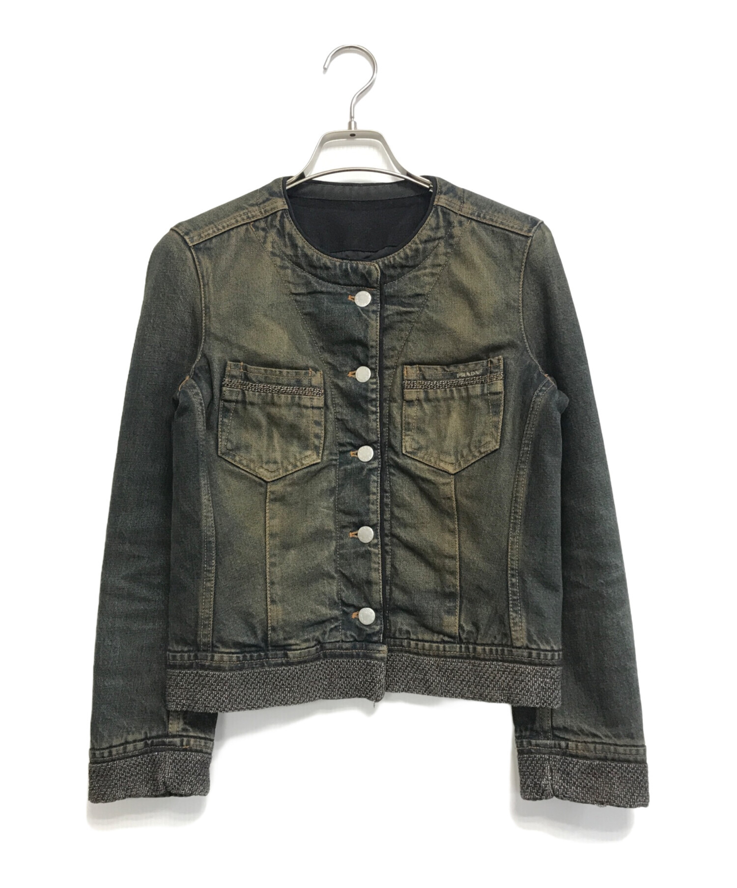 中古・古着通販】PRADA (プラダ) チェーンノーカラーデニムジャケット 