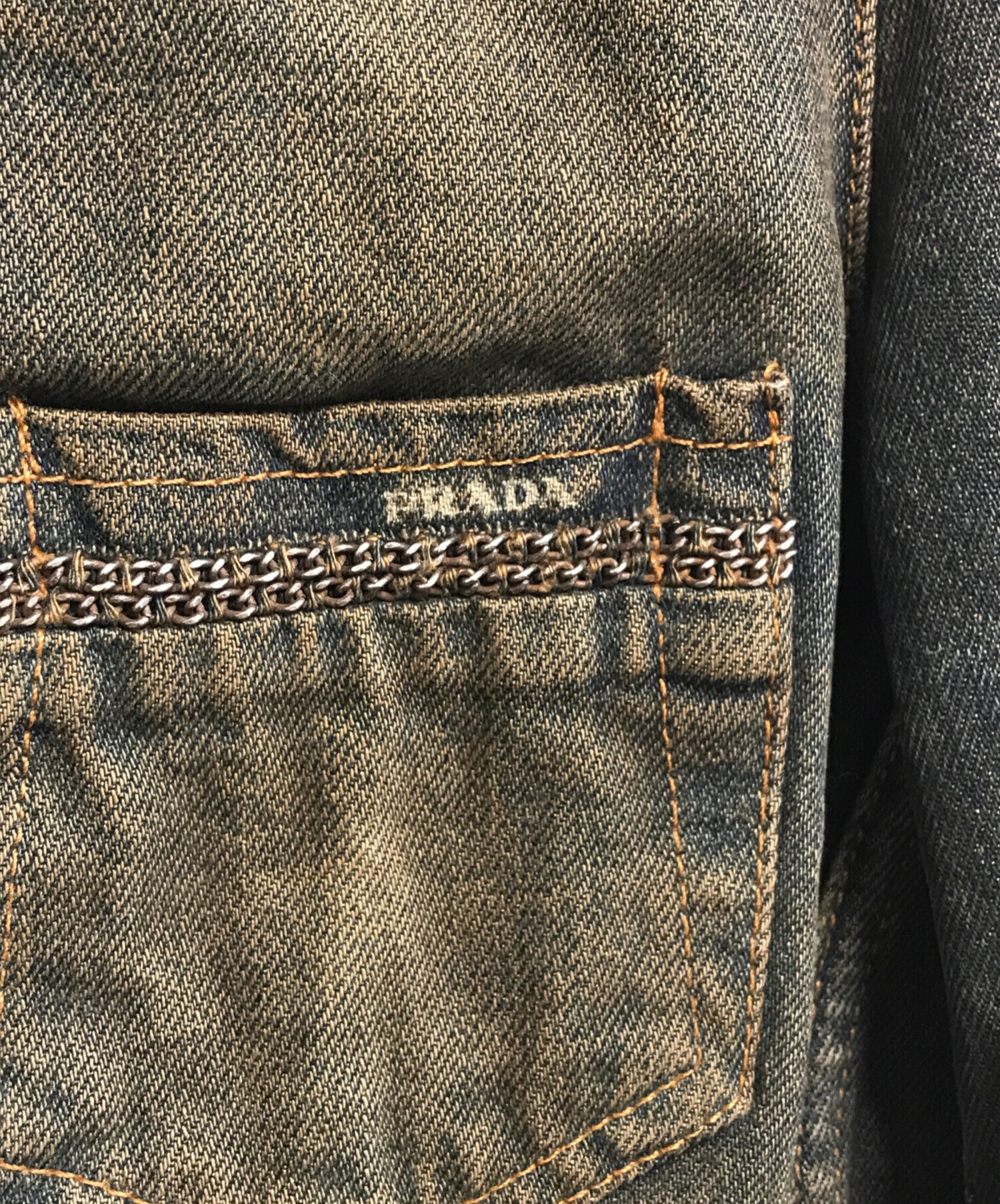 中古・古着通販】PRADA (プラダ) チェーンノーカラーデニムジャケット 