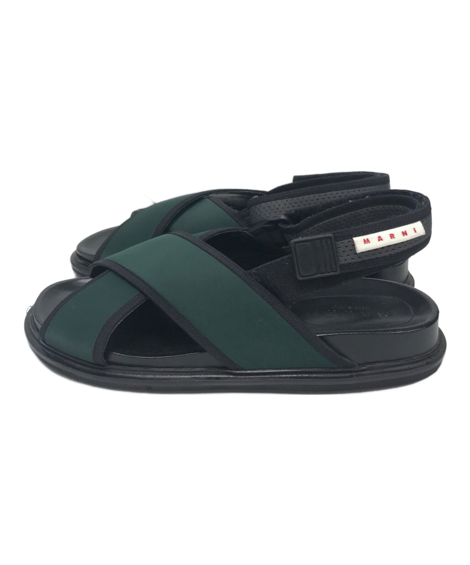 MARNI マルニ クロス ウエッジサンダル スポーツサンダル 厚底 グリーン 中古・古着通販】MARNI (マルニ) フスベットサンダル グリーン サイズ
