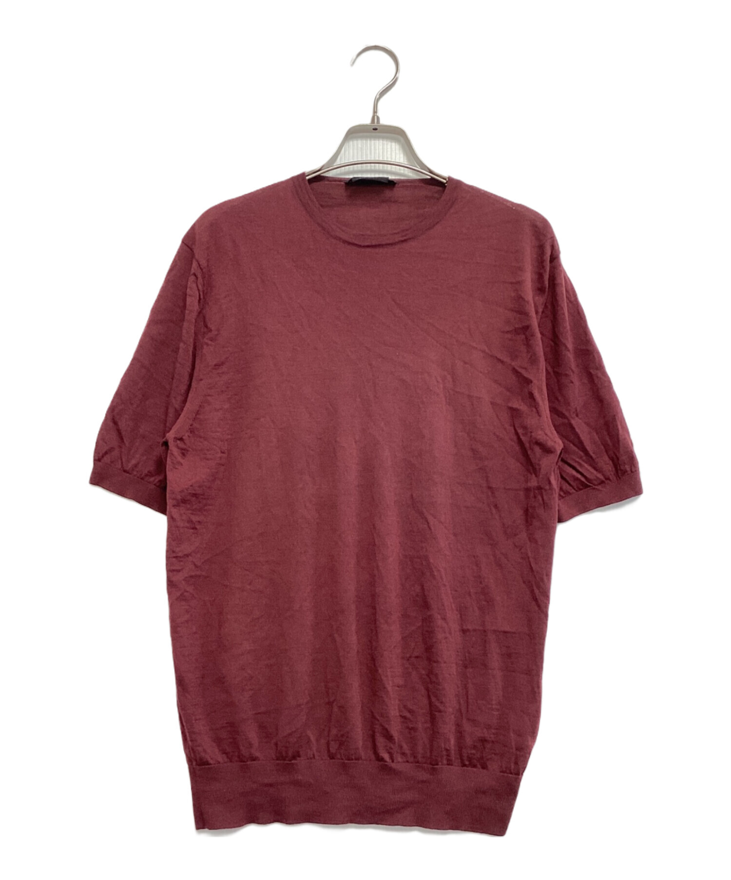 PRADA 赤 半袖ニットセーター ブラック⁄ホワイト コットン クルー