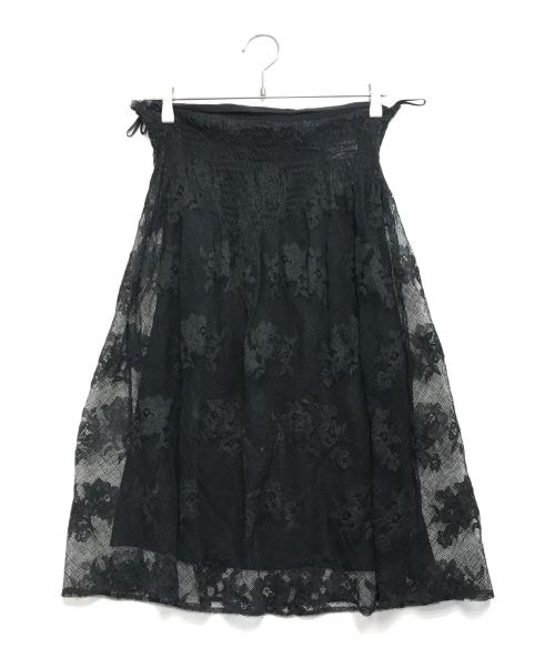 PRADA　3段レースプリーツフレアスカート　シルク100％　42サイズ　黒 中古・古着通販】PRADA (プラダ) レーススカート ブラック サイズ:38