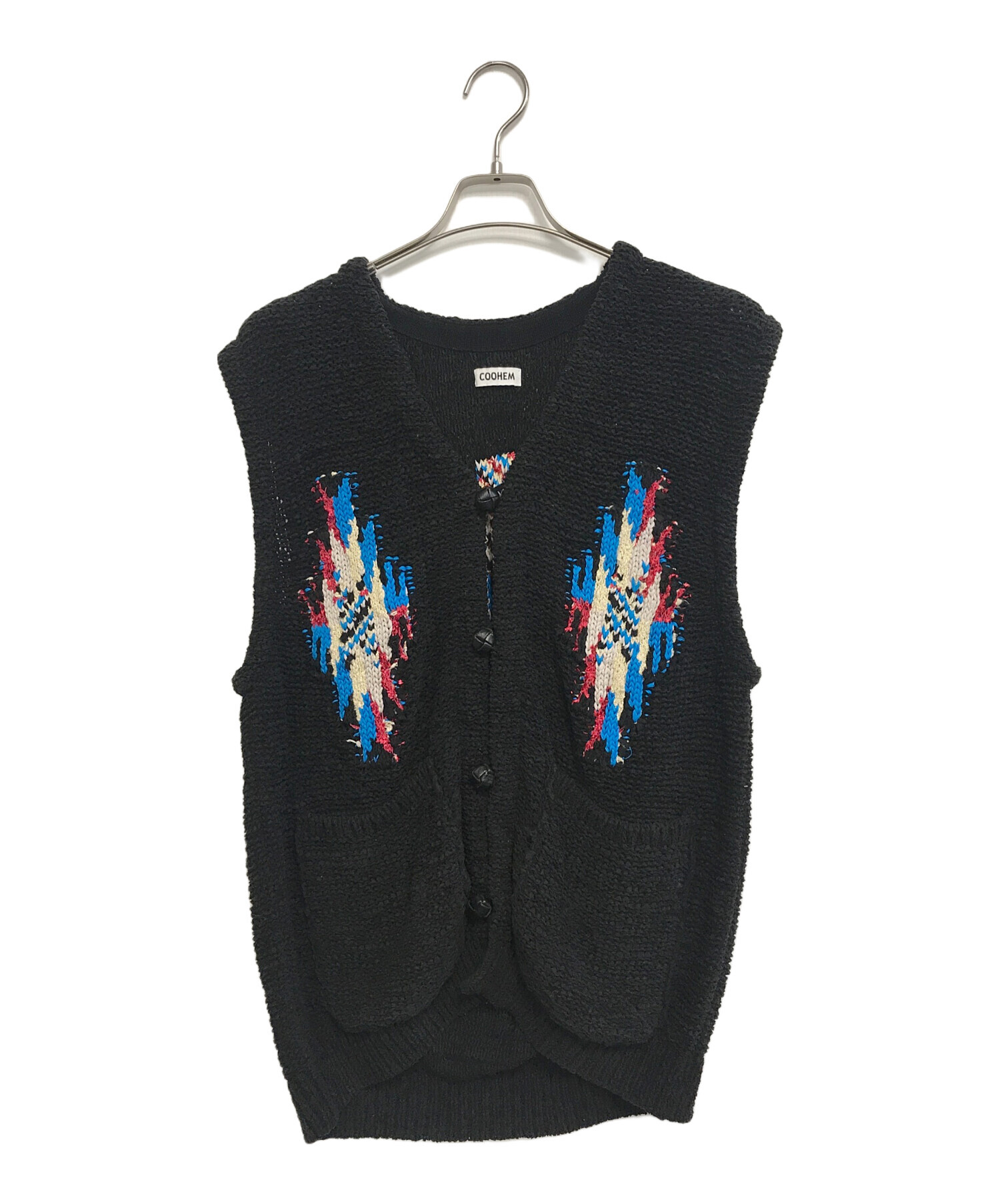 中古・古着通販】Coohem (コーヘン) CHIMAYO TWEED KNIT VEST ブラック 