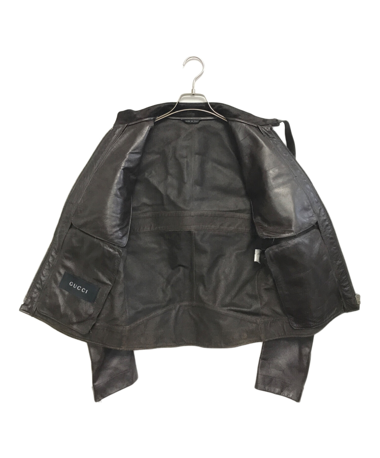 中古・古着通販】GUCCI (グッチ) レザージャケット ブラウン サイズ:44