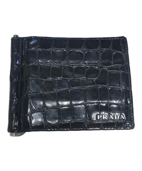 中古・古着通販】PRADA (プラダ) 型押しマネークリップ財布 ブラック