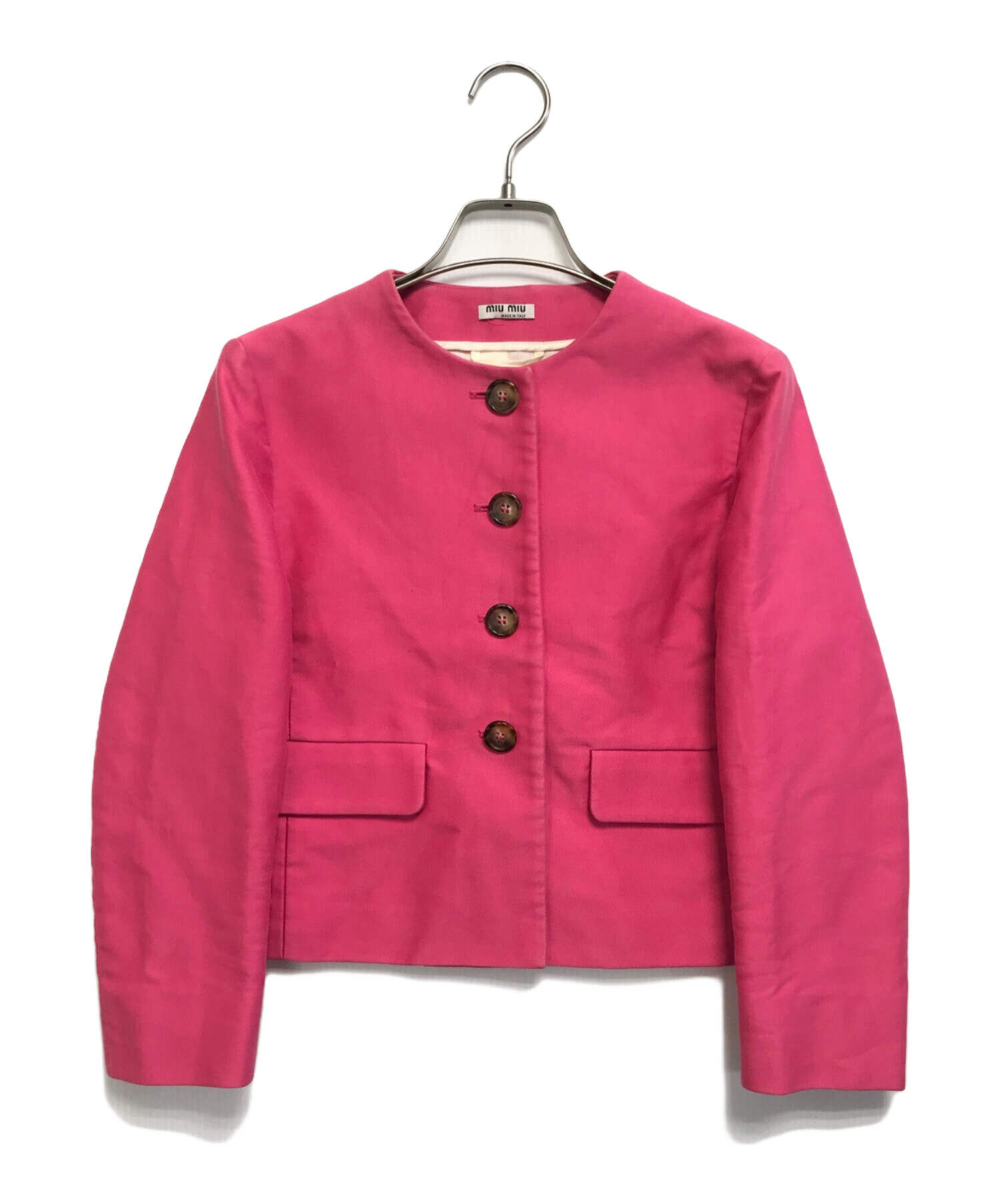 中古・古着通販】MIU MIU (ミュウミュウ) ノーカラージャケット ピンク