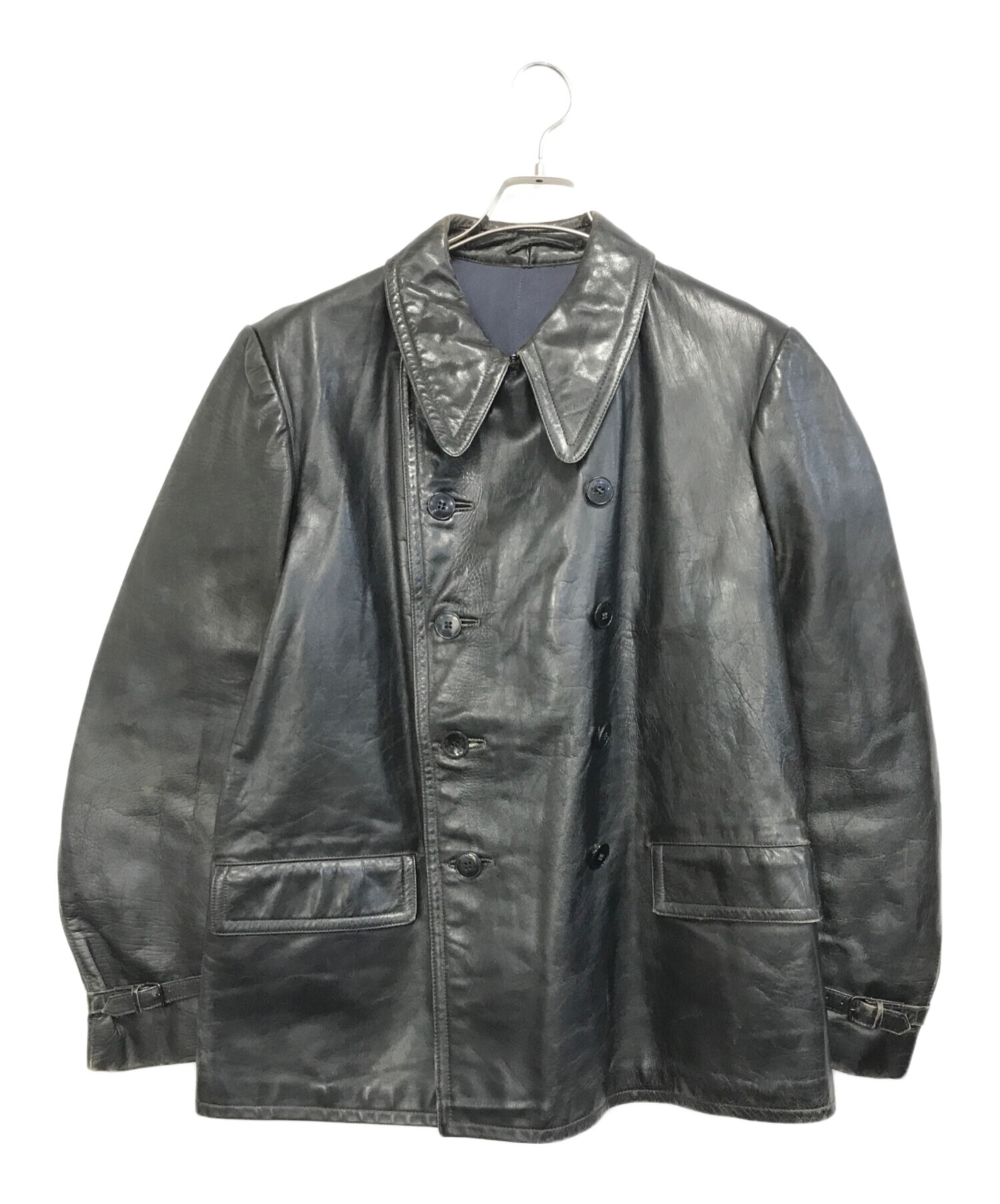 中古・古着通販】VINTAGE (ヴィンテージ) レザーカーコート ブラック 