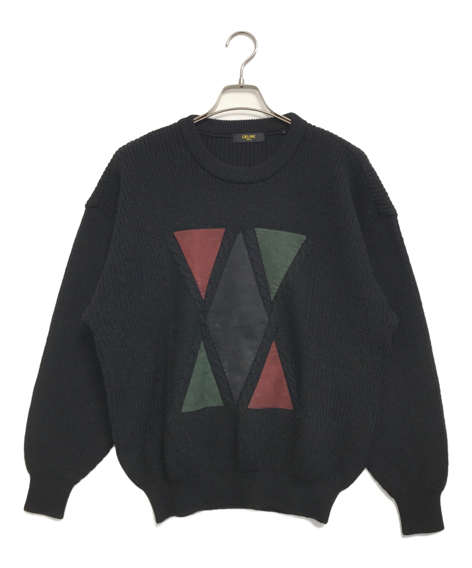 中古・古着通販】CELINE (セリーヌ) レザーパッチニット ブラック