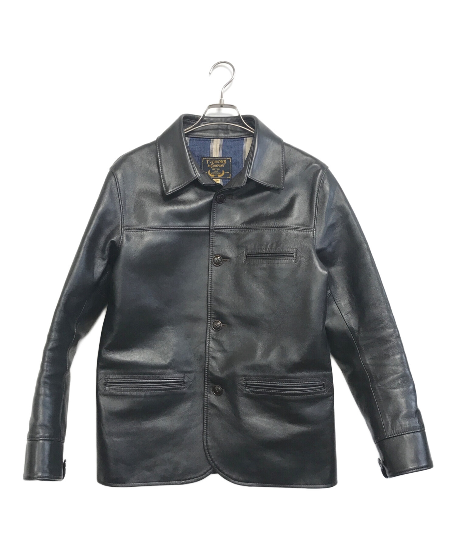 重厚 レザーカーコート レザージャケット ブラック 40 M相当 牛革 中古・古着通販】Y'2 LEATHER (ワイツーレザー) レザーカーコート