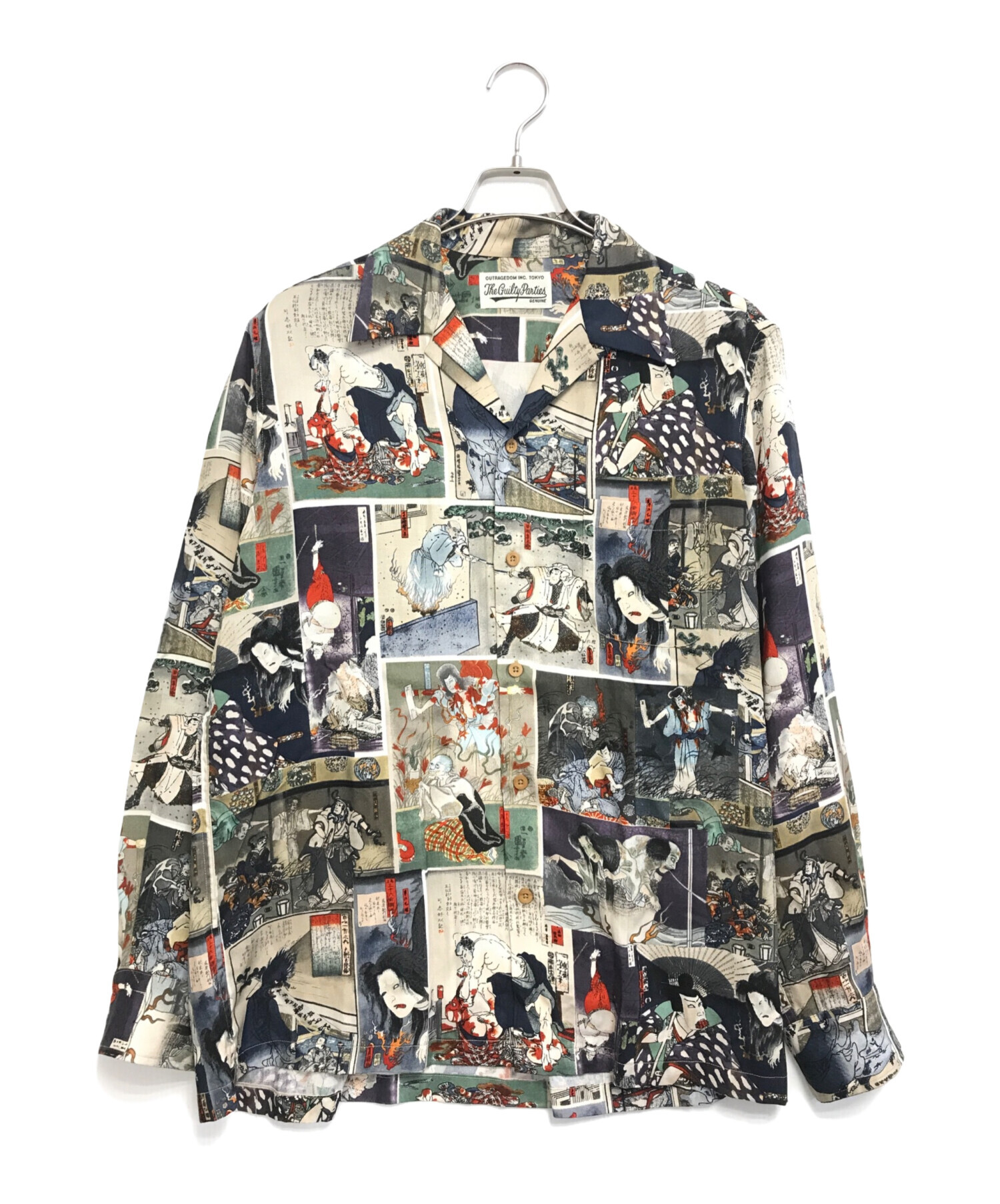 WACKO MARIA カジュアルシャツ M グレーxオレンジx黒(総柄) 【古着】【中古】 中古・古着通販】WACKO MARIA (ワコマリア) 総柄シャツ マルチカラー
