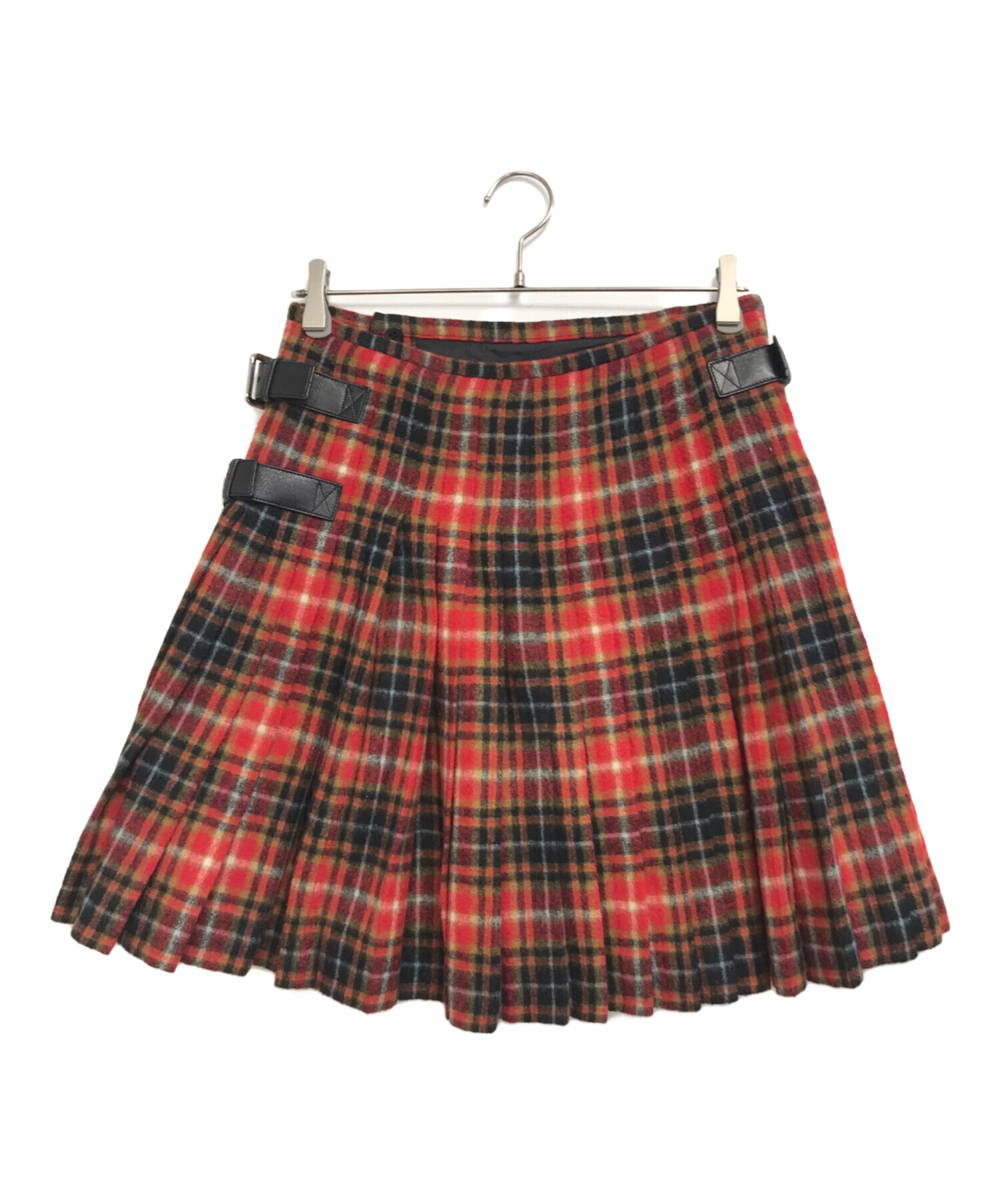 中古・古着通販】PRADA (プラダ) プリーツチェックミニスカート レッド