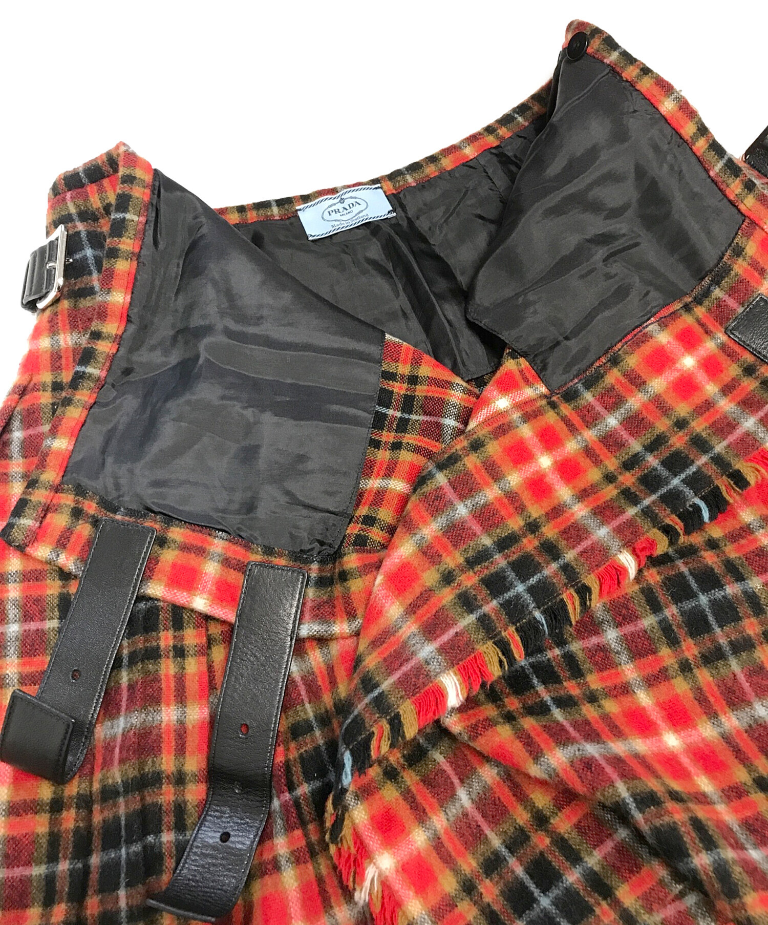 中古・古着通販】PRADA (プラダ) プリーツチェックミニスカート レッド