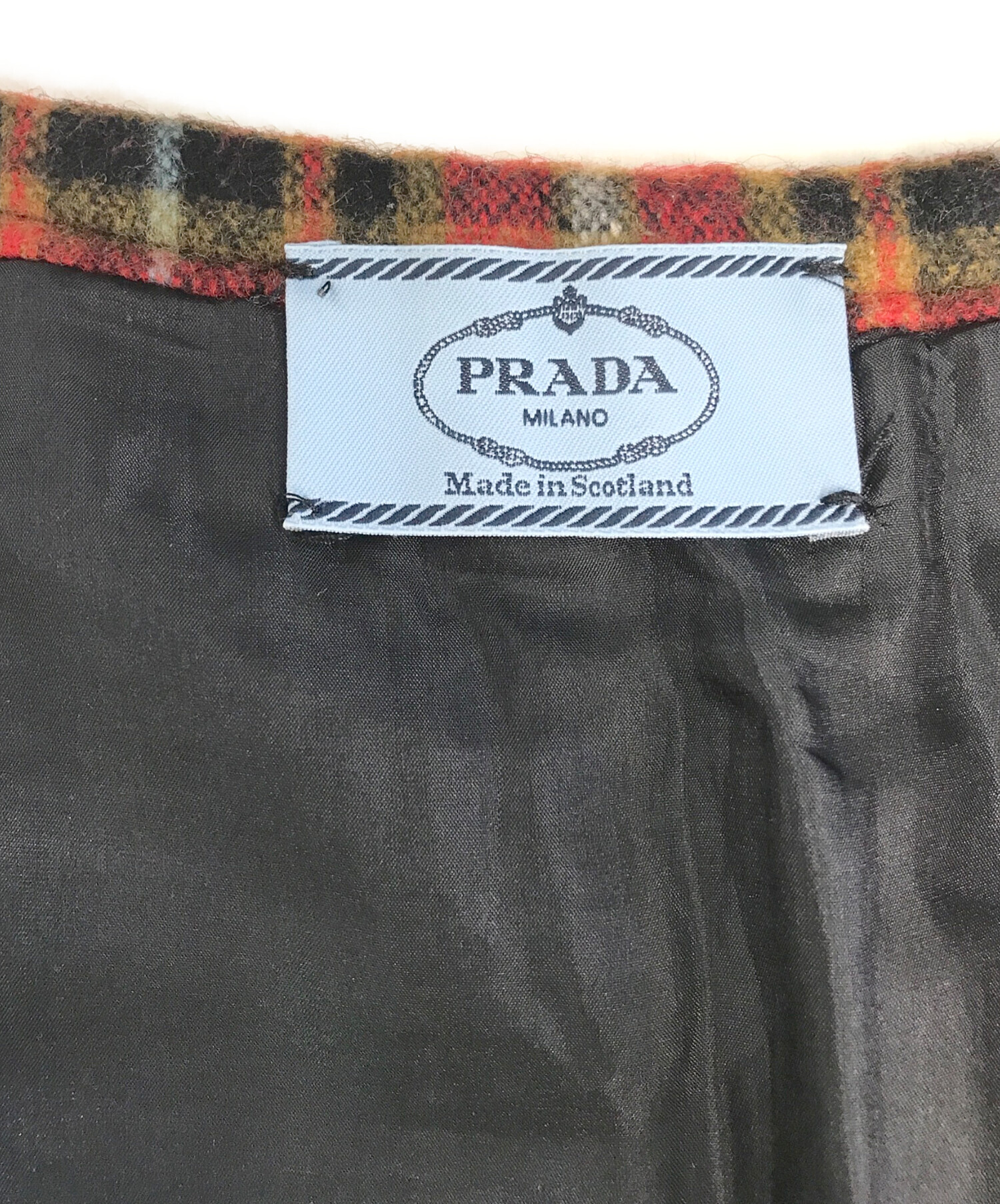 中古・古着通販】PRADA (プラダ) プリーツチェックミニスカート レッド