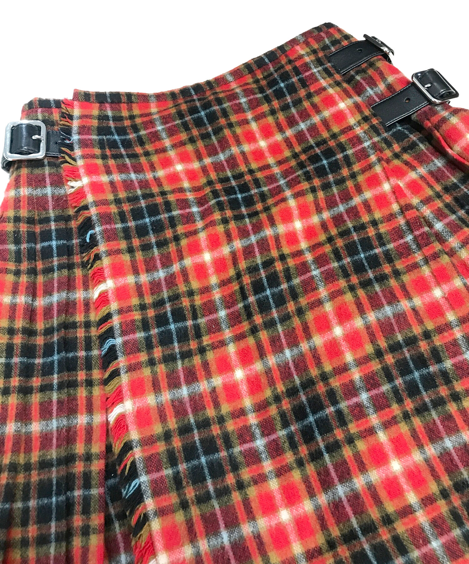 中古・古着通販】PRADA (プラダ) プリーツチェックミニスカート レッド