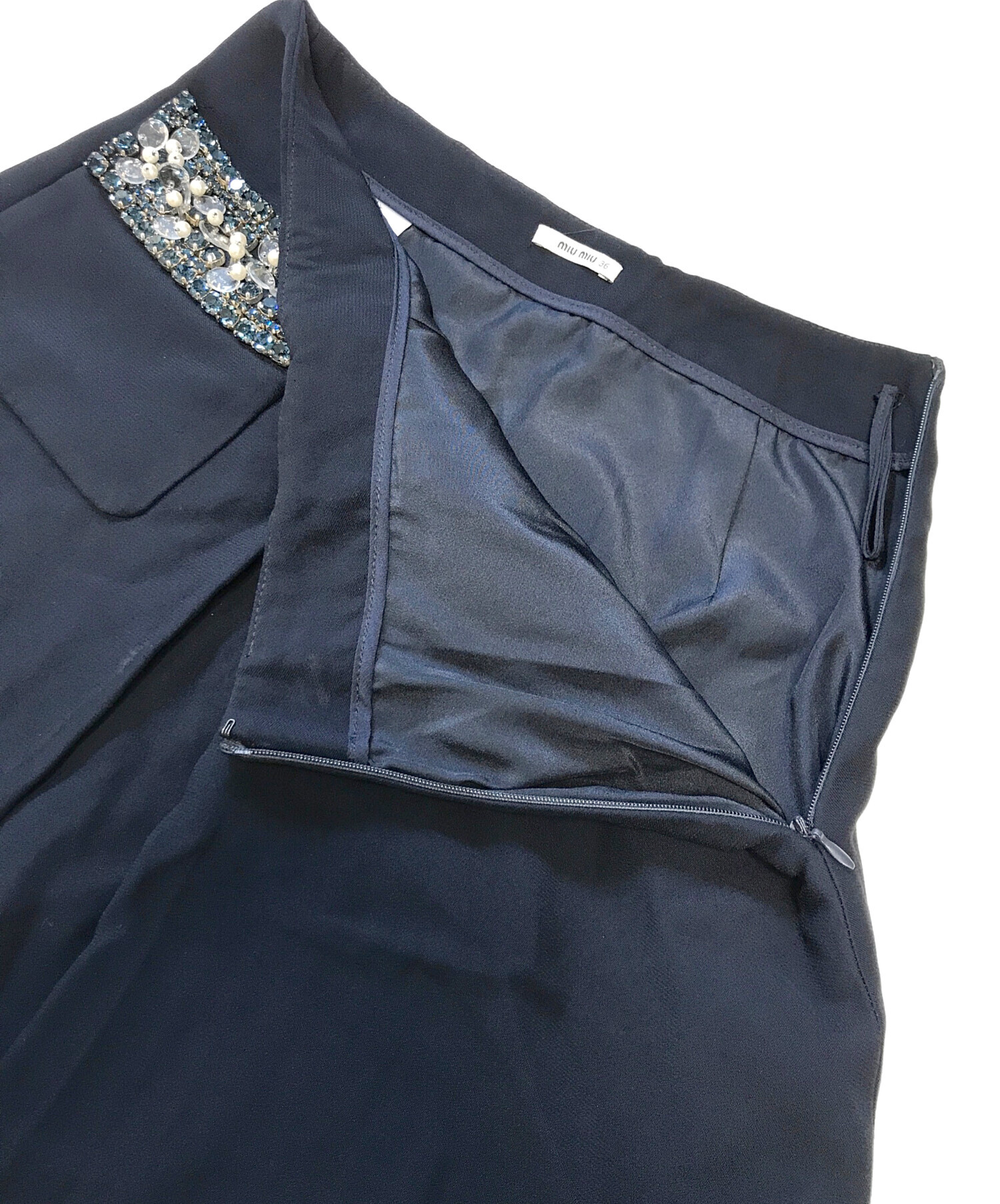 中古・古着通販】MIU MIU (ミュウミュウ) 装飾ミニスカート ネイビー