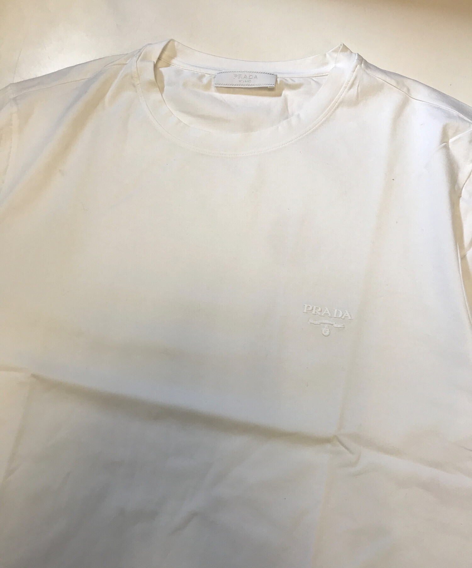中古・古着通販】PRADA (プラダ) ロゴ刺繍Tシャツ ホワイト サイズ:M 