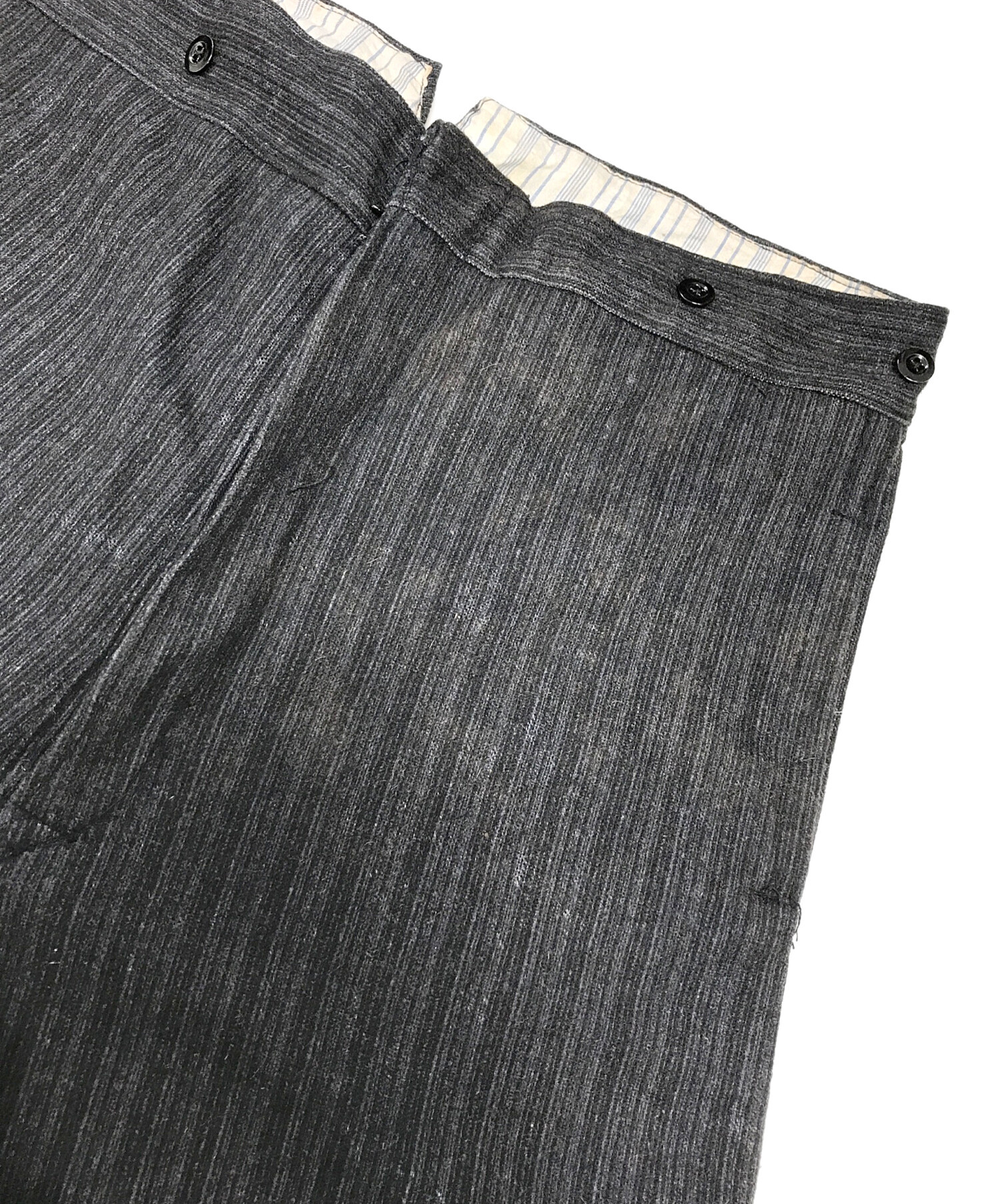 80s ウールスラックス ブラック 黒 古着 vintage ストライプ パンツ 中古・古着通販】VINTAGE (ヴィンテージ) ストライプウールパンツ