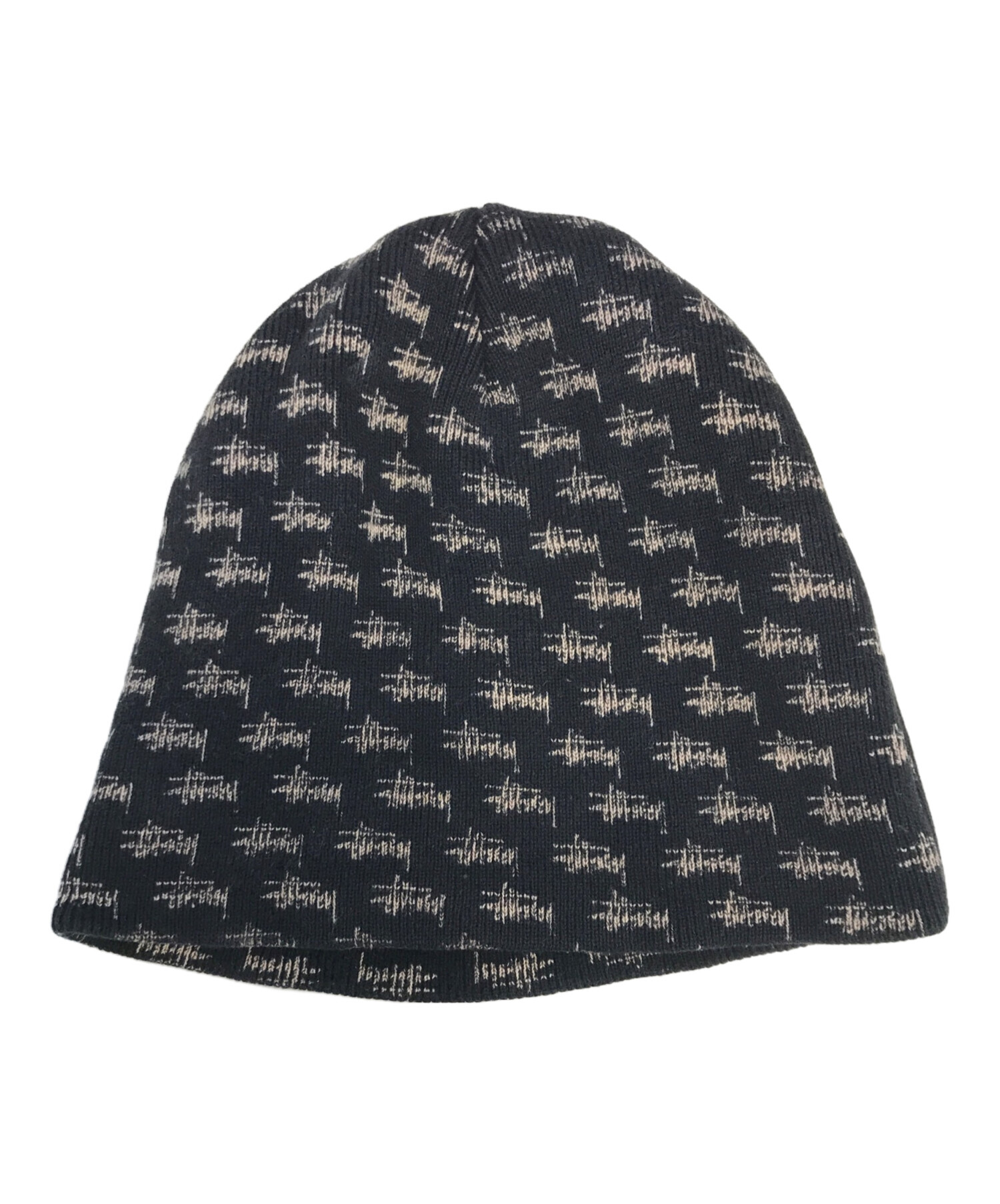 old stussy 90s 歴代ロゴ 総柄 ビーニー 中古・古着通販】stussy (ステューシー) 総柄ビーニー ブラック サイズ