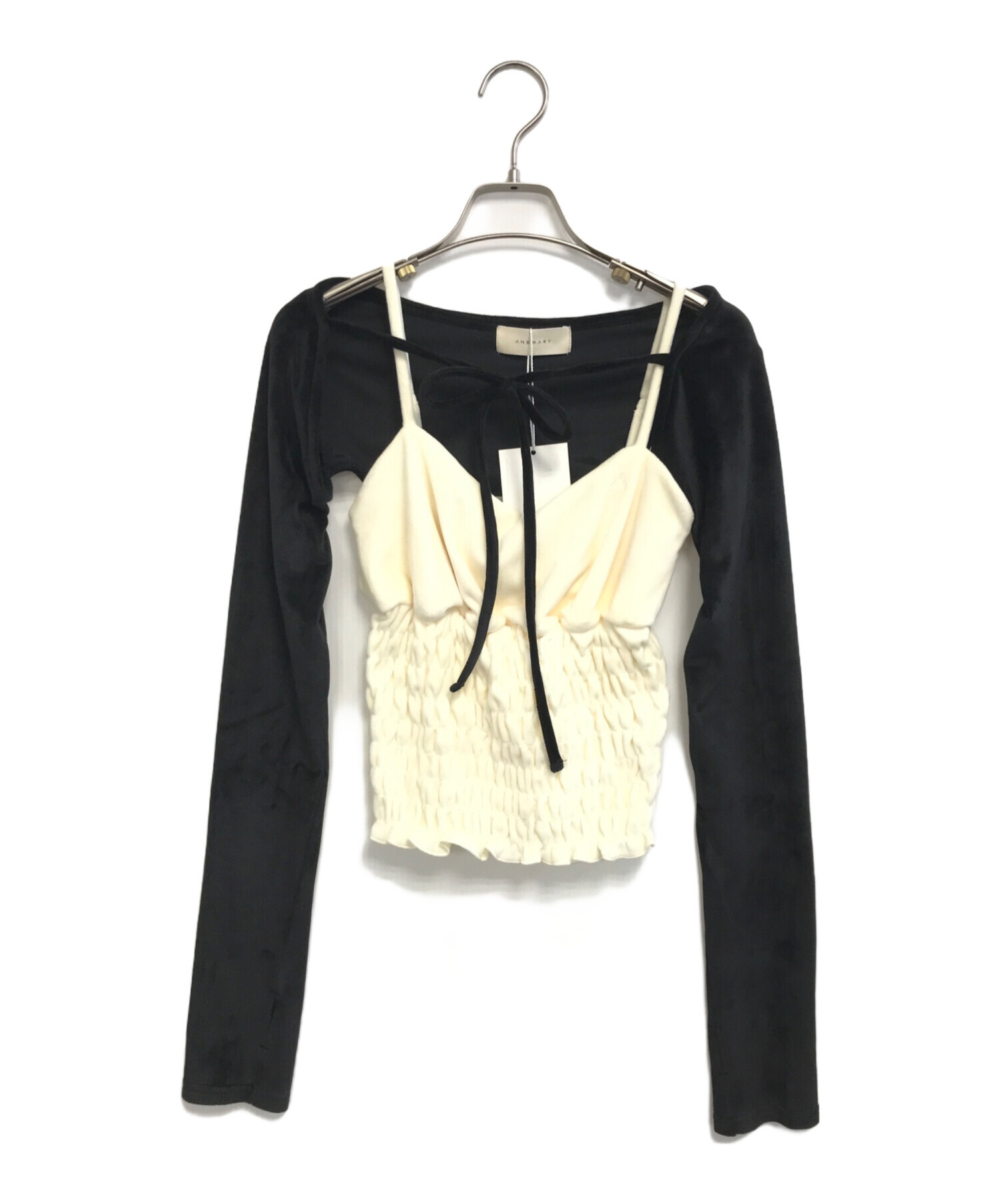 中古・古着通販】ANDMARY (アンドマリー) Mei shirring tops ブラック