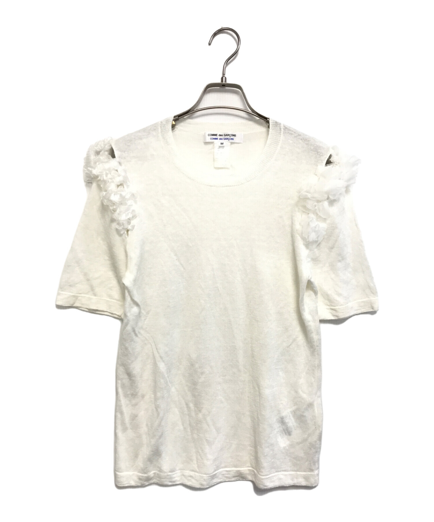 コムデギャルソンコムデギャルソン　ニット　半袖　丸襟　立体　花柄　オフホワイト COMME des GARCONS COMME des GARCONS - コムデギャルソン