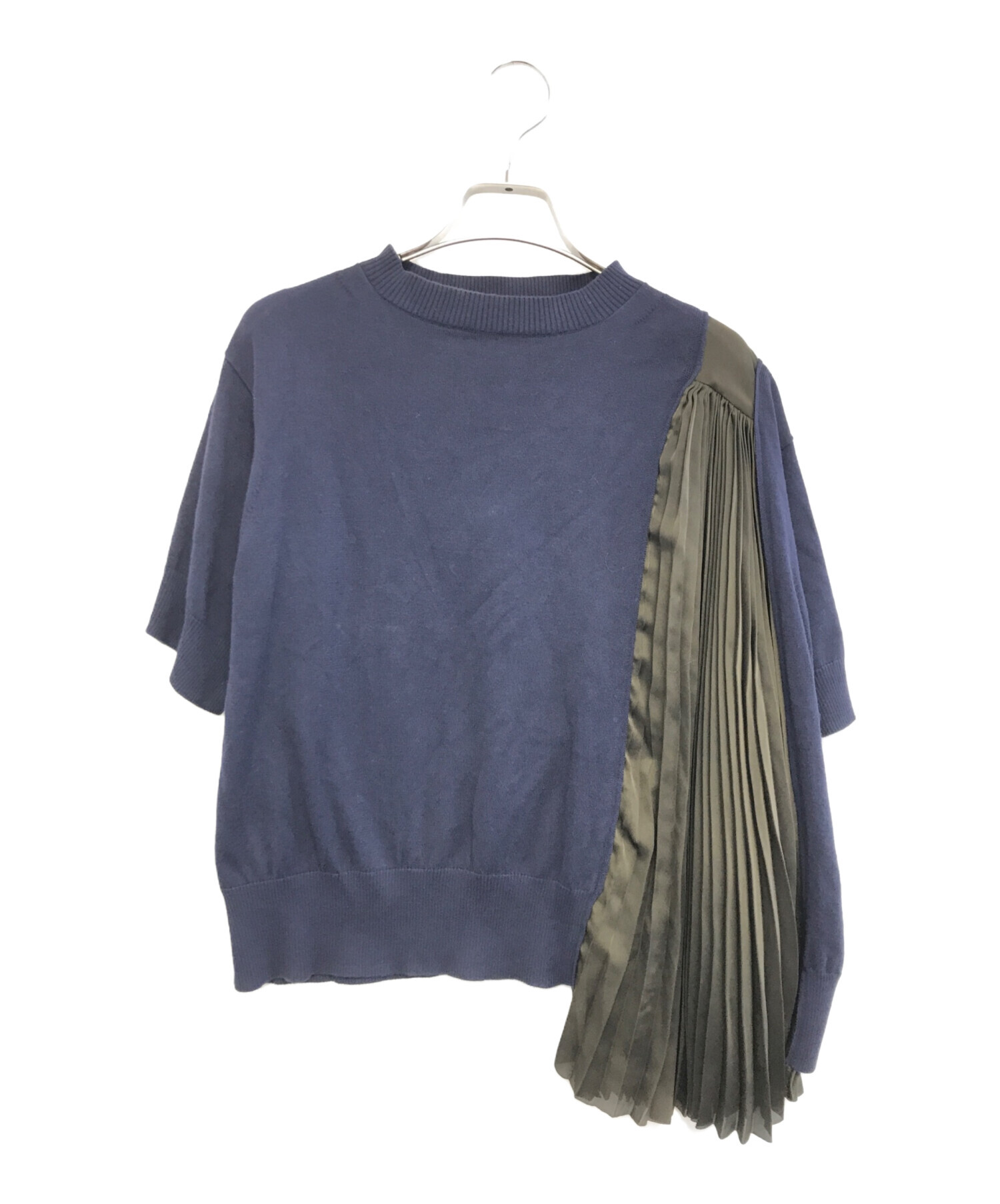 中古・古着通販】sacai (サカイ) プリーツ切替S/Sニット ネイビー 