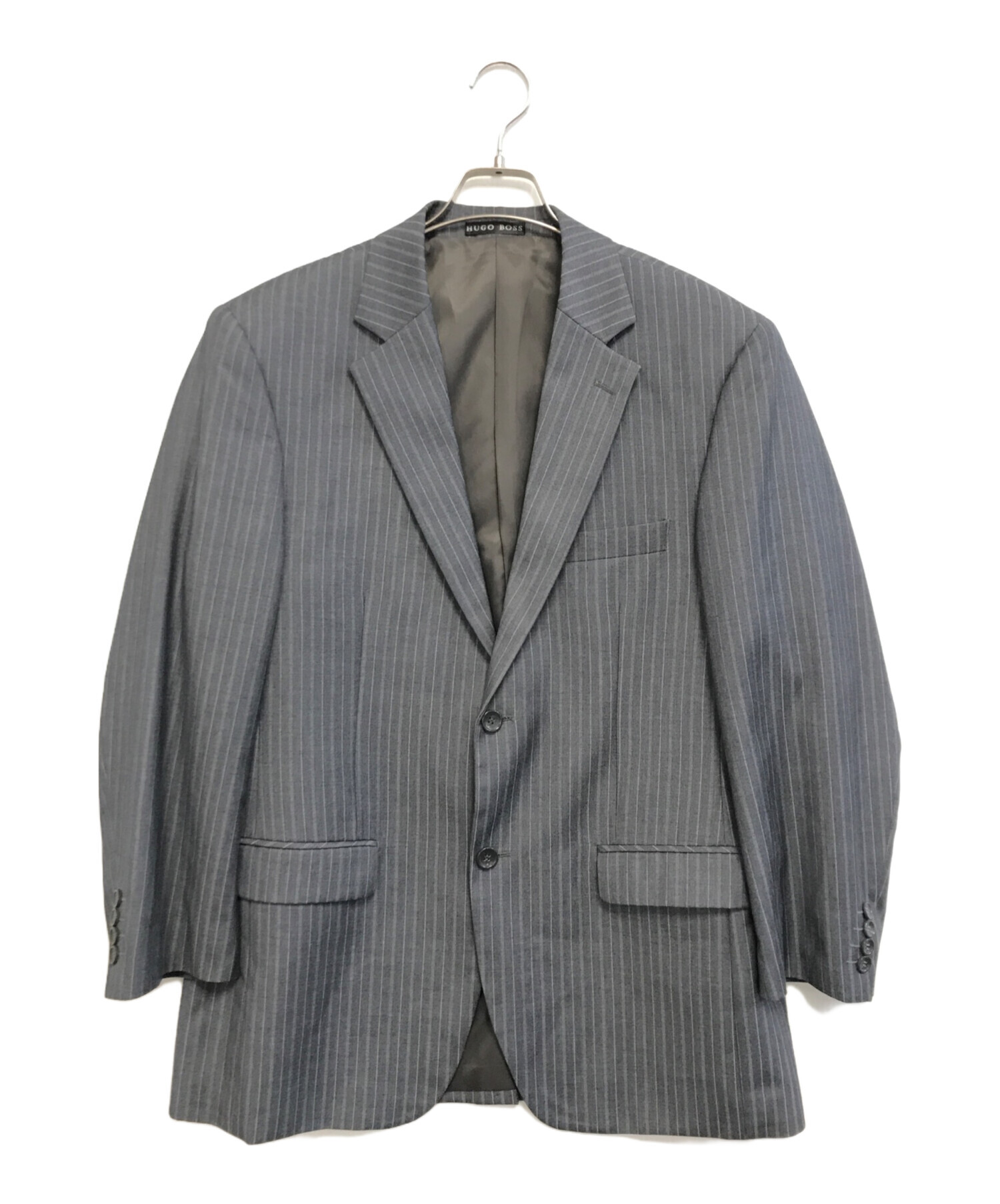 美品HUGO BOSSヒューゴボス ダークグレー ストライプ セットアップスーツ HUGO BOSS（ヒューゴ・ボス） スーツ メンズ フランネルストライプ 2つ