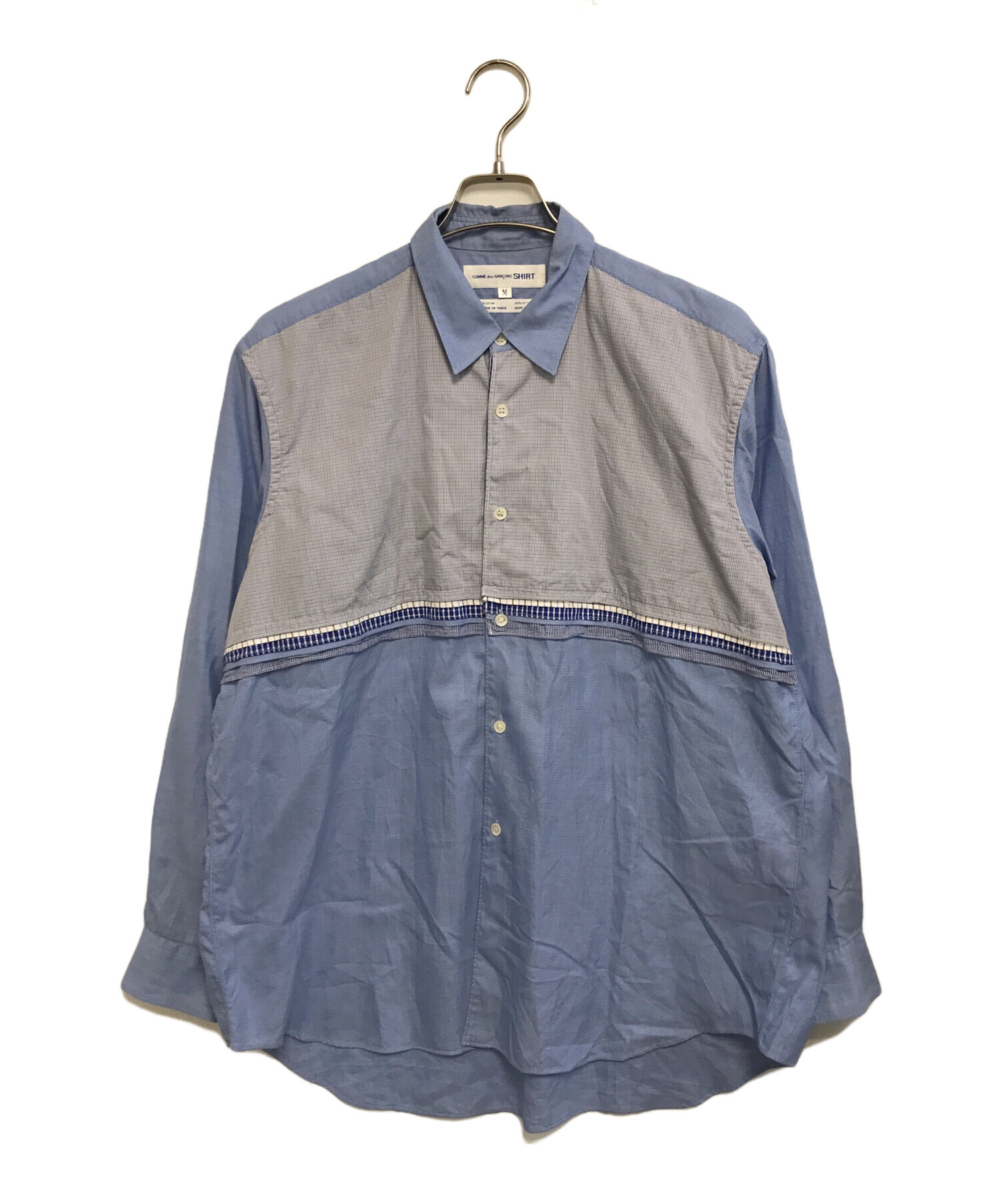 COMME des GARCONS SHIRT ブラウス M 紺 【古着】【中古】【送料無料】 コムデギャルソンCOMME des GARCONS 襟切替長袖シャツ 紺白M位 (K-170469)