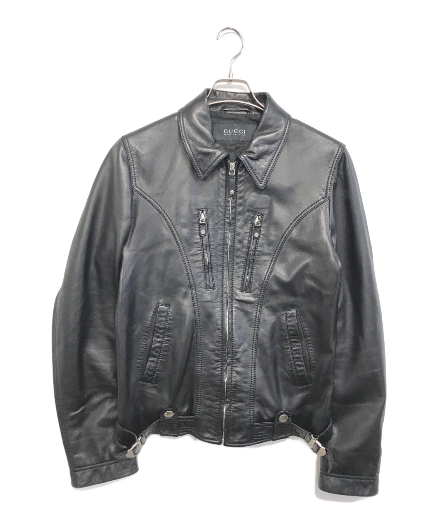 中古・古着通販】GUCCI (グッチ) レザージャケット ブラック サイズ:46 