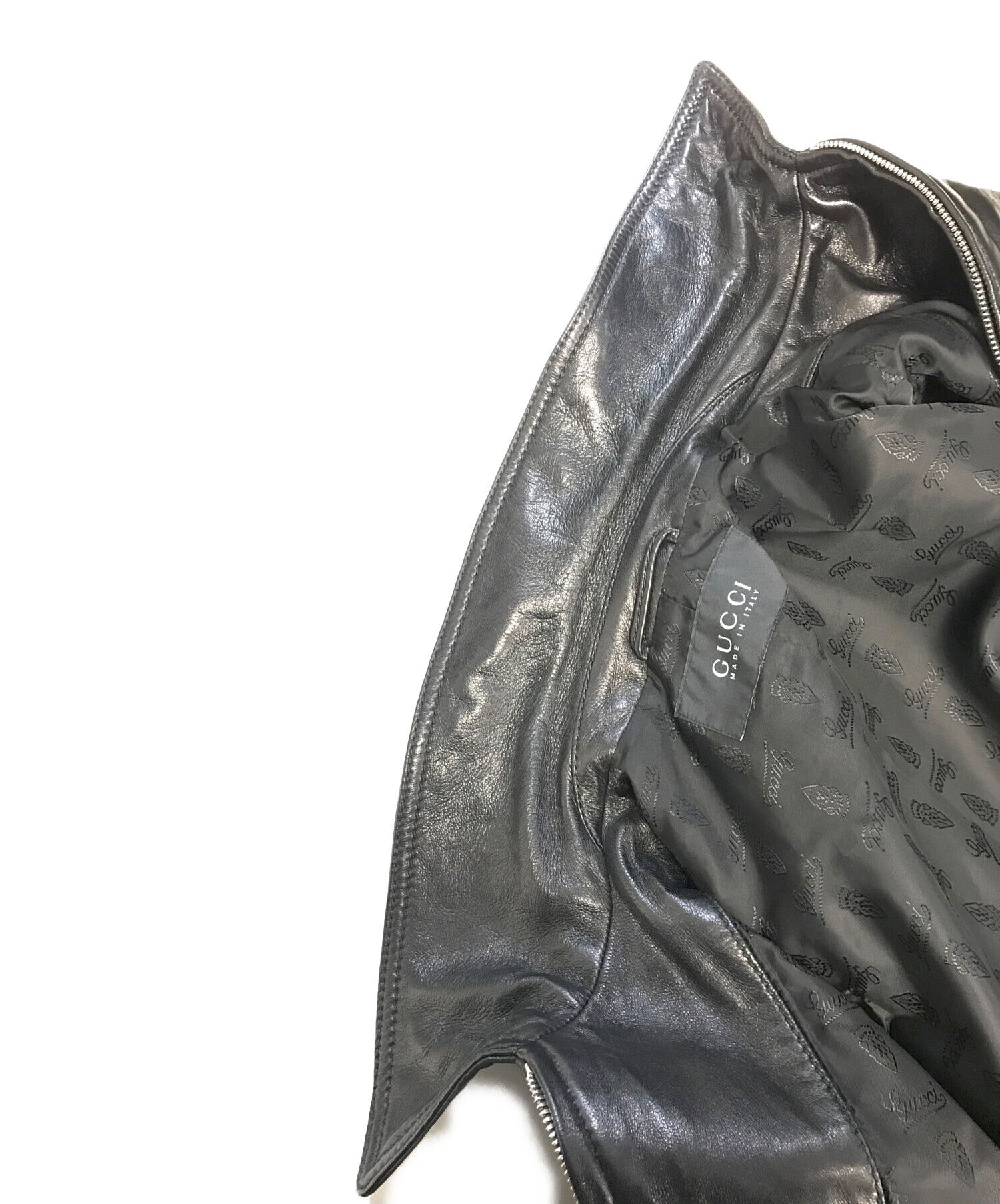 中古・古着通販】GUCCI (グッチ) レザージャケット ブラック サイズ:46 