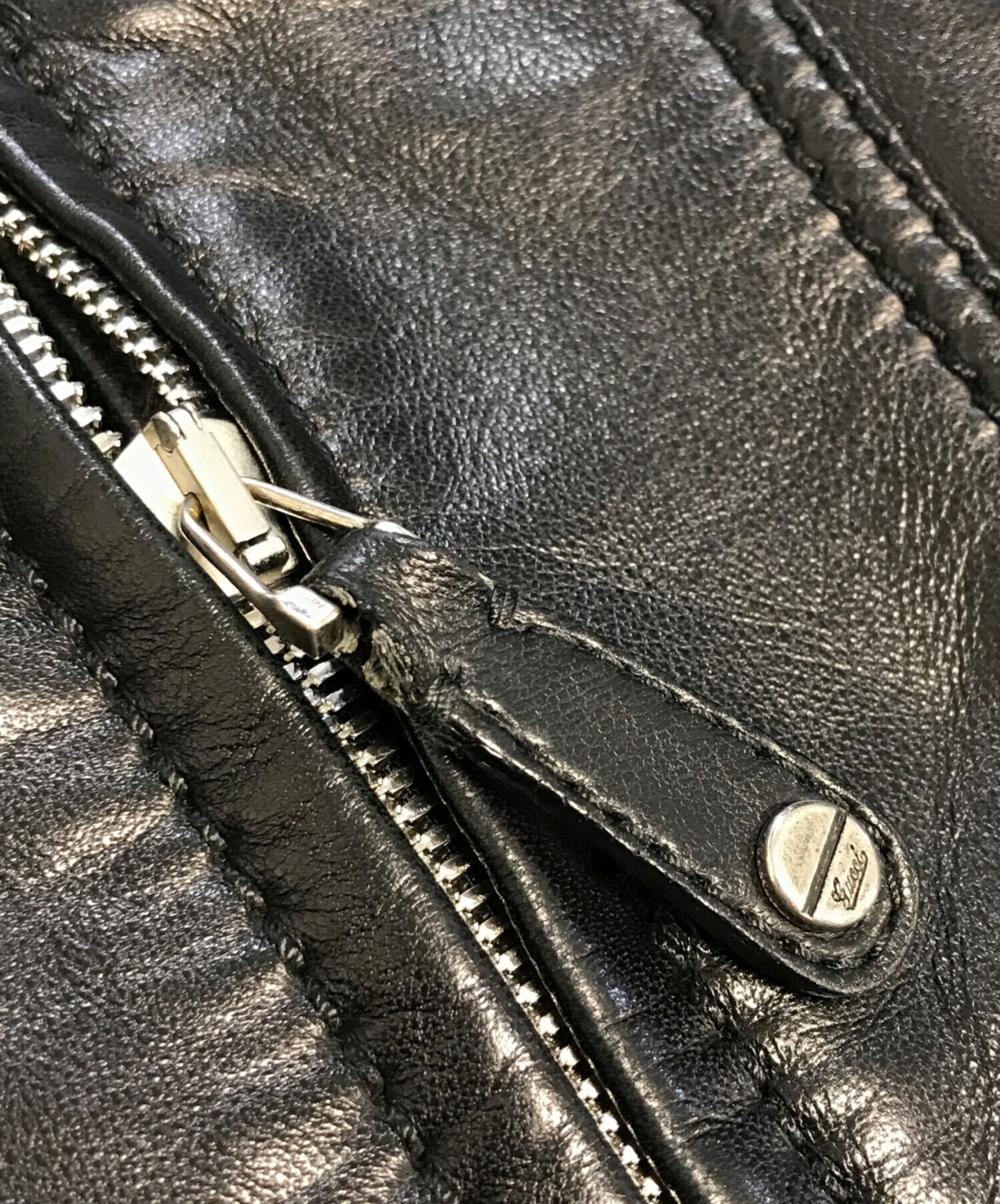 中古・古着通販】GUCCI (グッチ) レザージャケット ブラック サイズ:46
