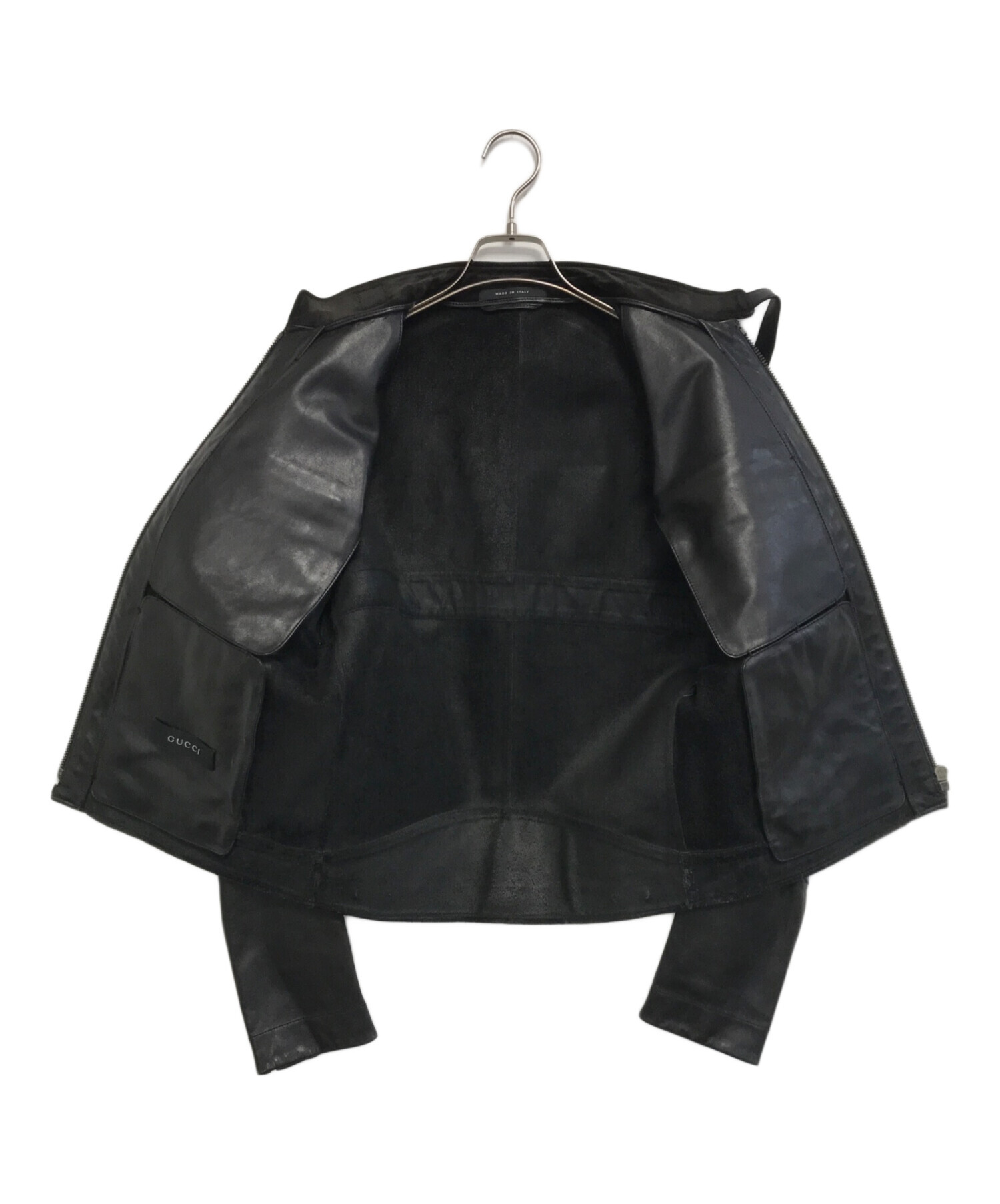 中古・古着通販】GUCCI (グッチ) レザージャケット ブラック サイズ:46