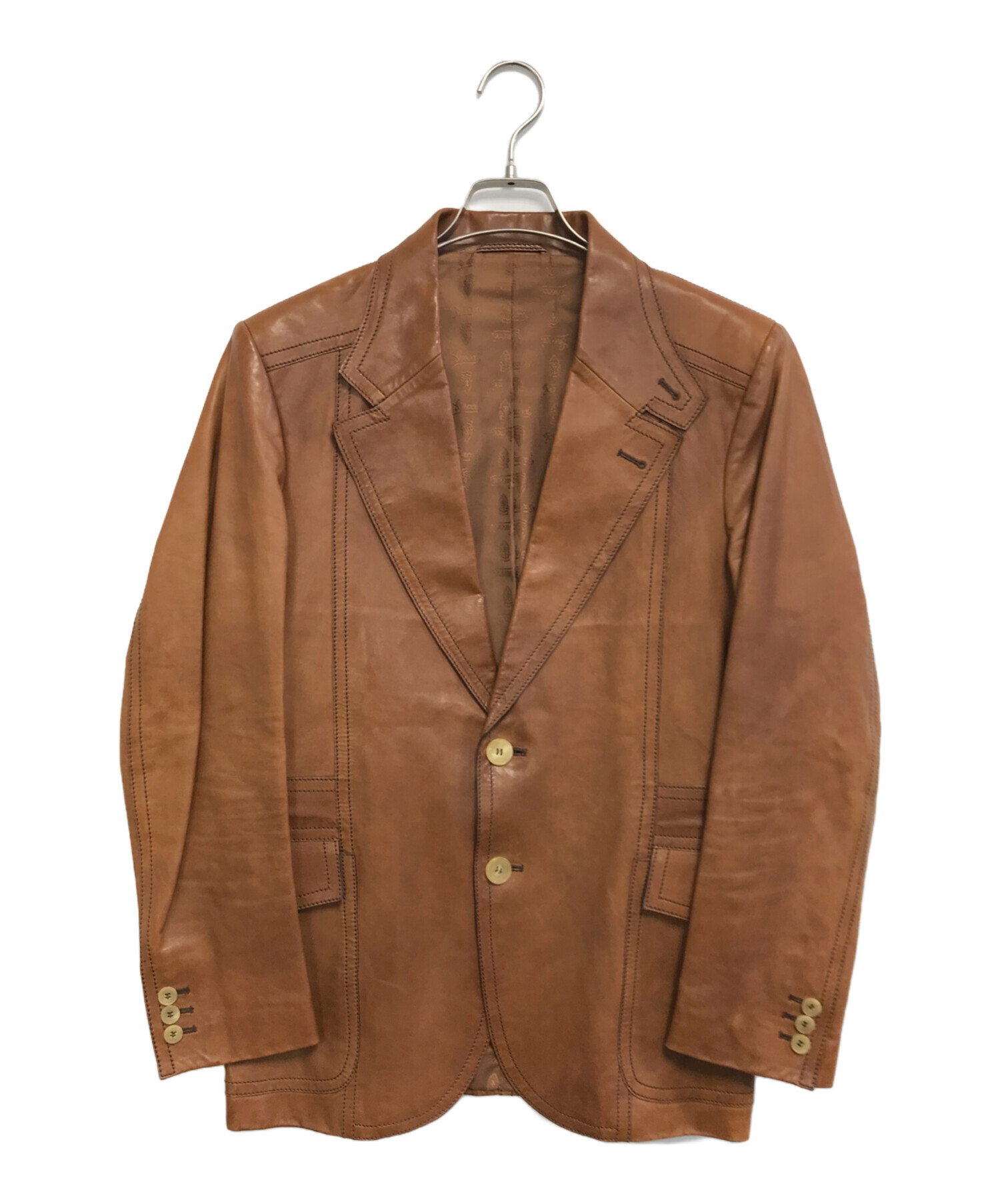 美麗品✨グッチ ストライプ テーラード ジャケット ブラウン ゴールドチェーン 中古・古着通販】GUCCI (グッチ) レザーテーラードジャケット ブラウン