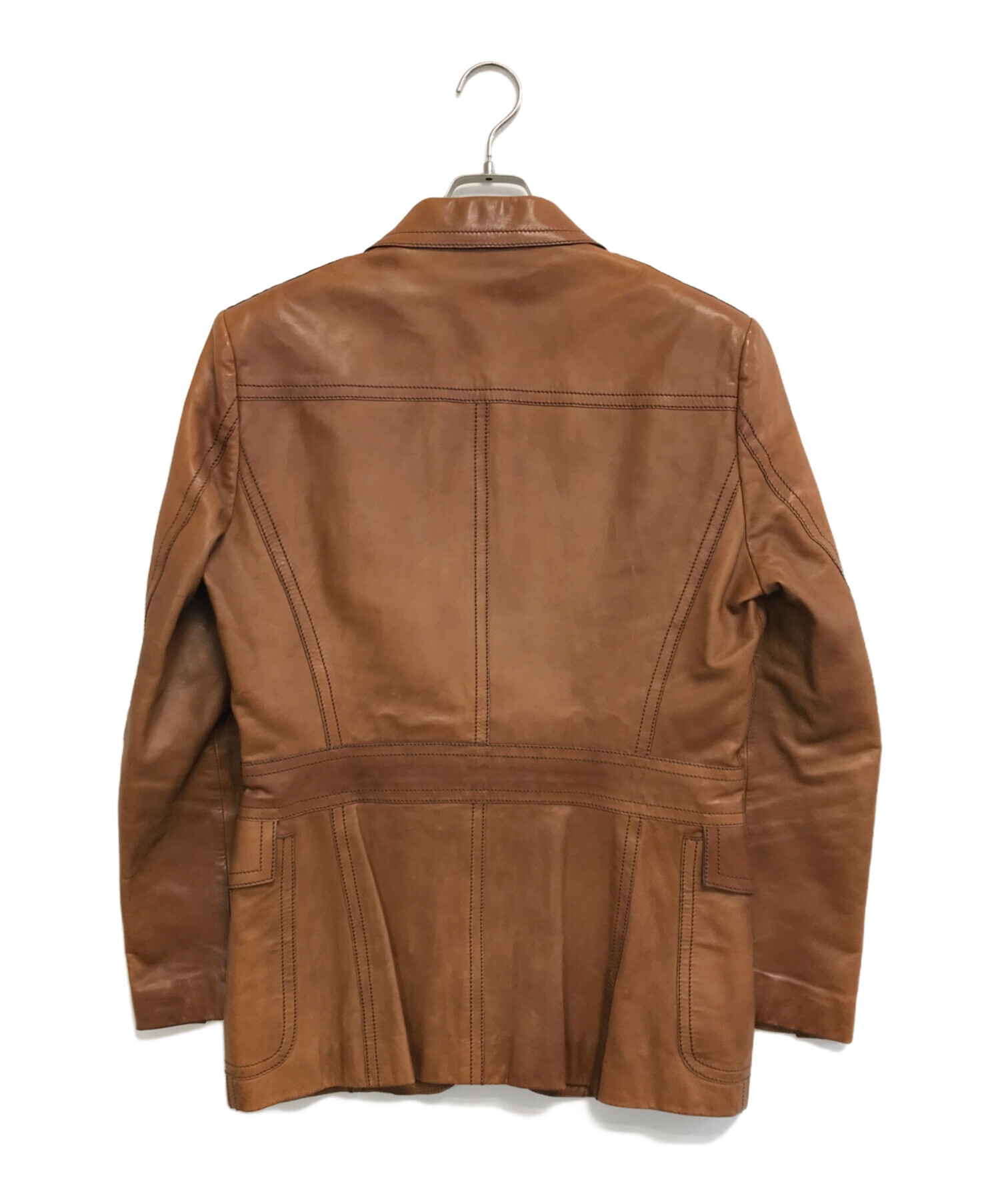 GUCCI テーラードジャケット セットアップ　48 中古・古着通販】GUCCI (グッチ) レザーテーラードジャケット ブラウン