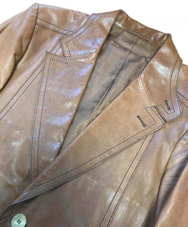 中古・古着通販】GUCCI (グッチ) レザーテーラードジャケット ブラウン