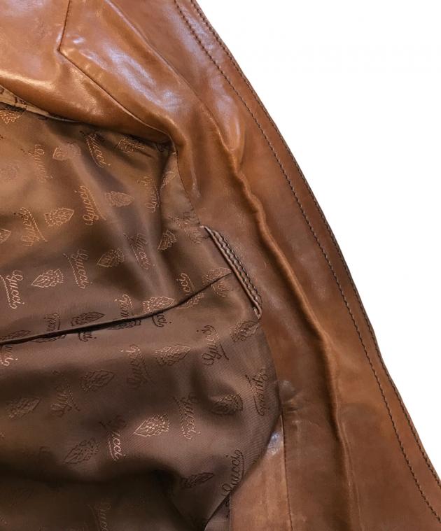 中古・古着通販】GUCCI (グッチ) レザーテーラードジャケット ブラウン