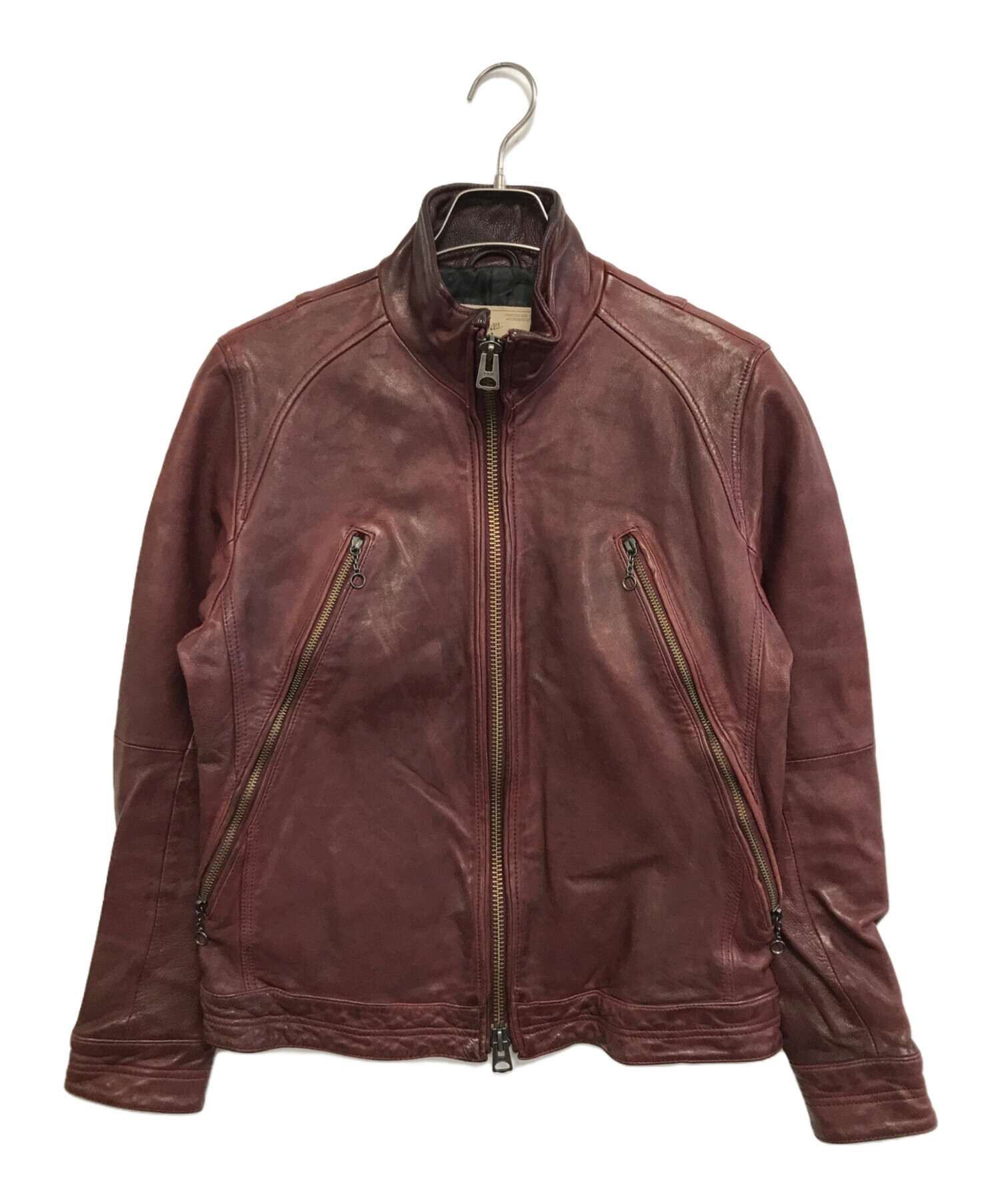 【中古品】 【アヴィレックスAVIREX】 本革 メンズジャケット　ワインレッド色  無地 中古・古着通販】AVIREX (アヴィレックス) 八の字ライダース ワイン