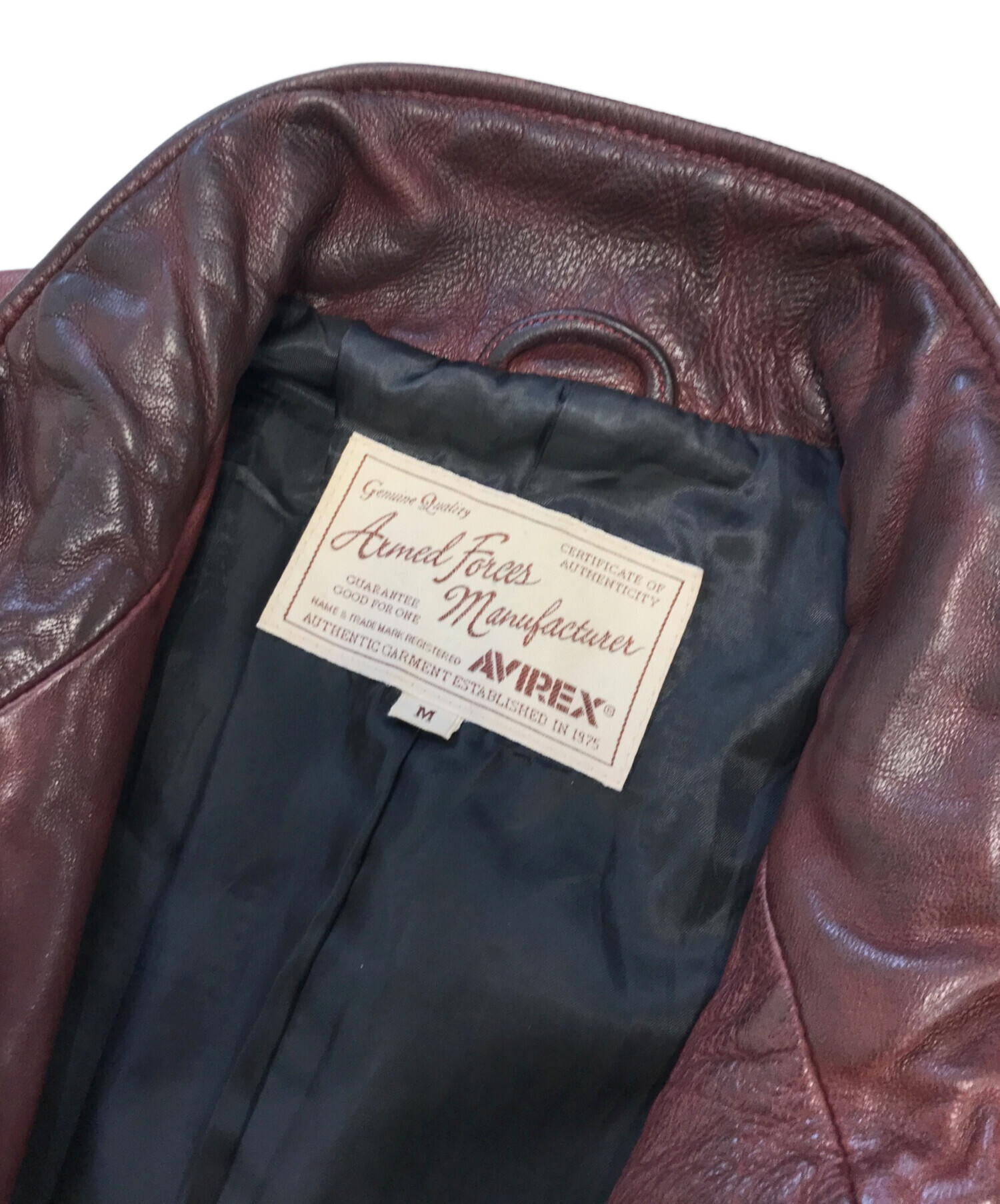 【中古品】 【アヴィレックスAVIREX】 本革 メンズジャケット　ワインレッド色  無地 中古・古着通販】AVIREX (アヴィレックス) 八の字ライダース ワイン