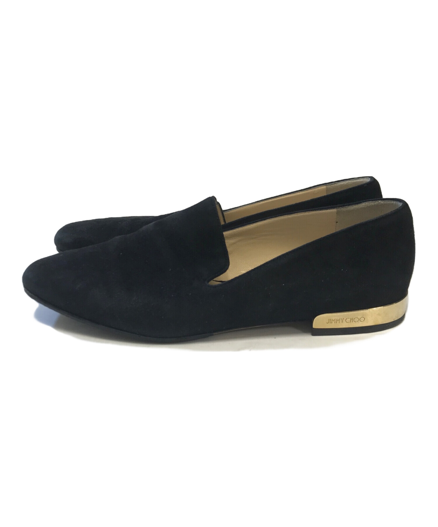 JIMMY CHOO フラットシューズ　ジミーチュウ　37 ロゴ　スエード　黒 中古・古着通販】JIMMY CHOO (ジミーチュウ) スウェードフラット